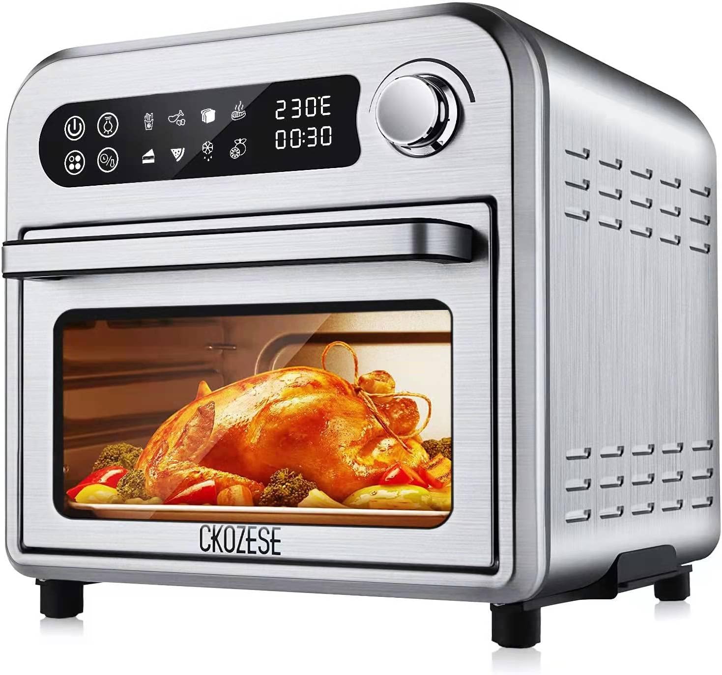8-In-1 Toaster Oven Air Fryer, 6-Slice Compact Convection Oven Countertop with 6 Rapid Quartz Heaters, Air Fry, Grill,Roast,Broil,Bake, Black Stainless Steel Dehydrator, LCD Screen,45Recipes&4fittings