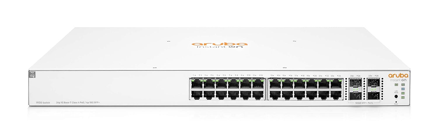 Aruba Instant On 1930 24-Port Gb Ethernet 24xGE PoE (195W), 4X 1G/10G SFP+, L2+ Smart Switch US Cord (JL683A#ABA)