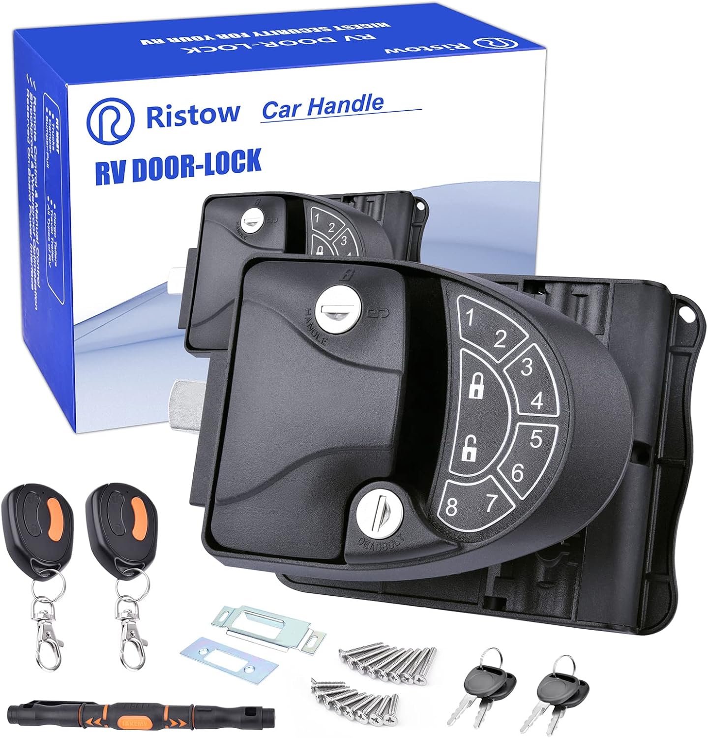 RVLIBRO by RISTOW RV Keyless Entry Door Lock - RV Door Lock 2 Key Fobs and Backlit Keypad 100% Metal RV Door Lock with Install Tools for Travel Trailer Camper
