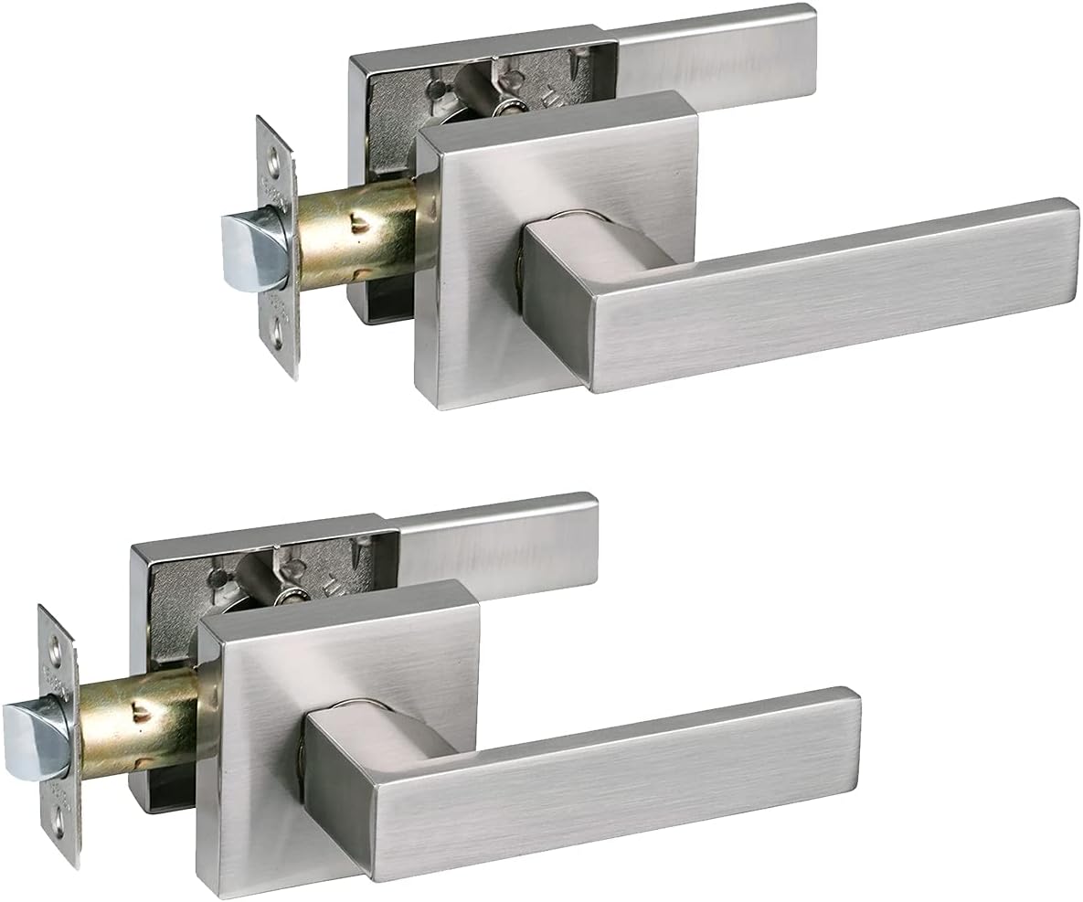 Pack of 6 Keyed Entry Lever Lock for Exterior Door and Front Door Heavy Duty Lever Door Lock Handle Satin Nickel Finish HTL01-SN-ET-6P