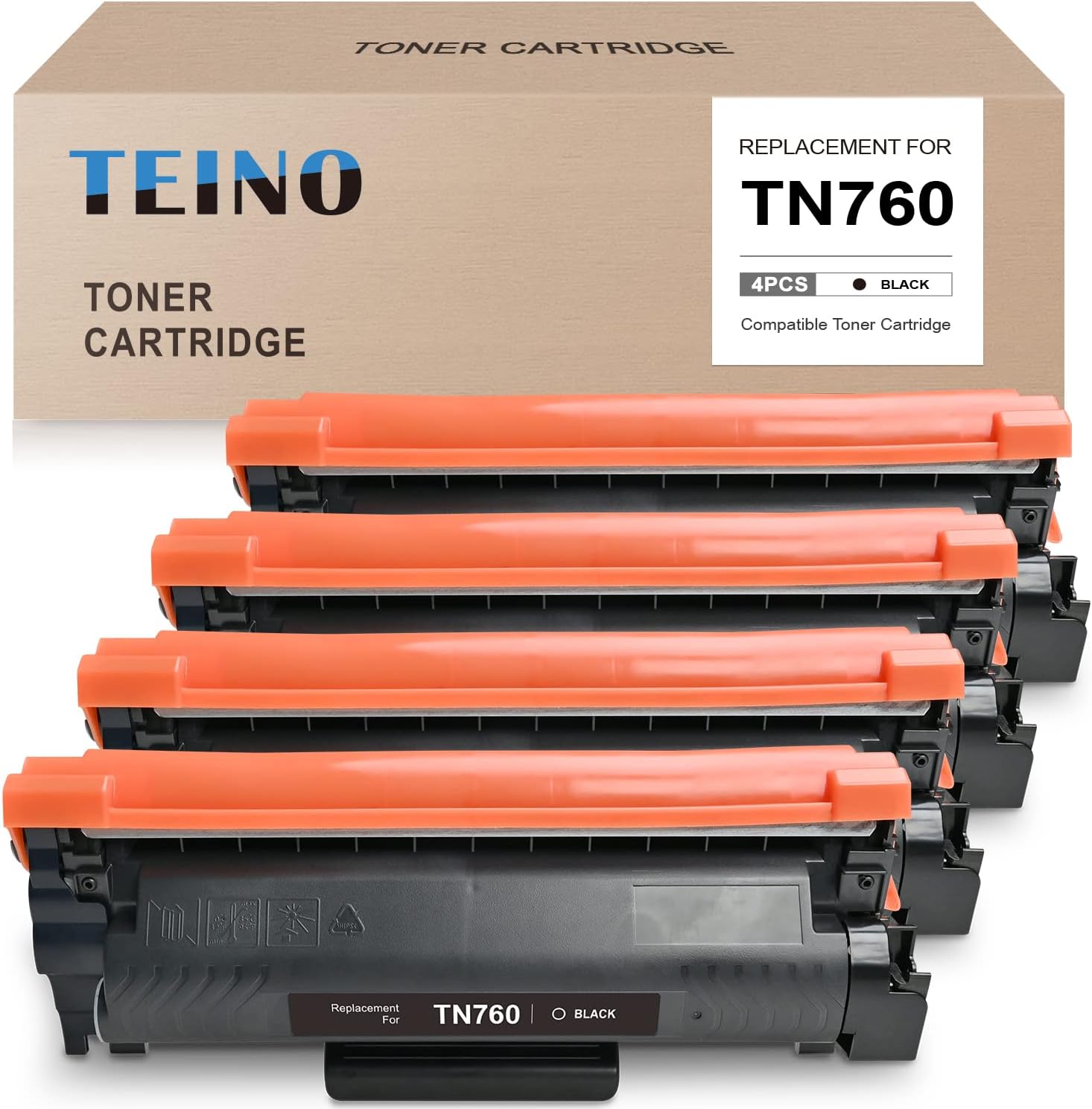 TEINO Compatible Toner Cartridge Replacement for Brother TN760 TN 760 TN730 to use with Brother DCP-L2550DW MFC-L2710DW MFC-L2750DW HL-L2370DW HL-L2395DW HL-L2350DW (Black, 4 Pack) Pack of 2