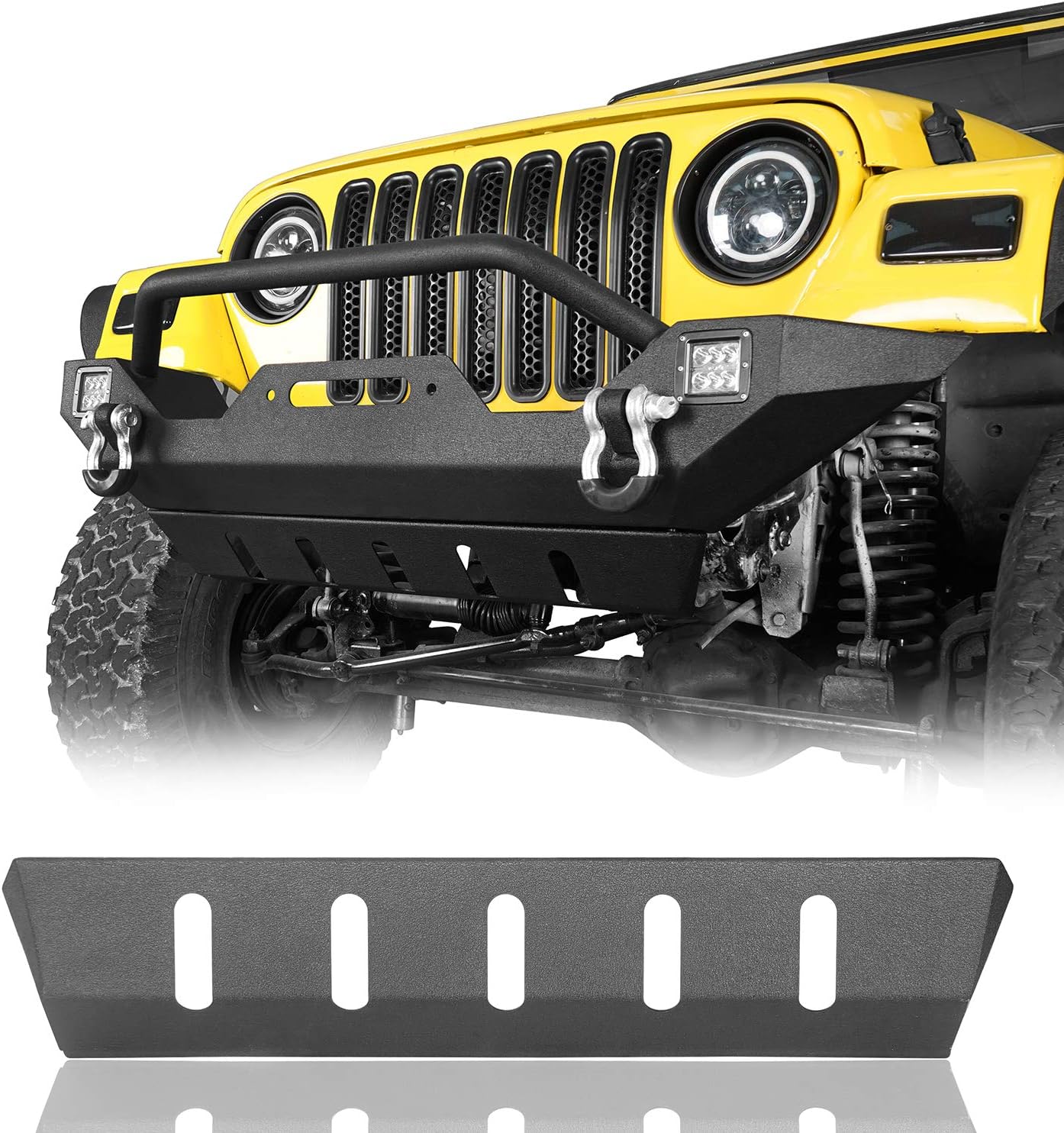 Hooke Road Front Skid Plate Bumper Cover Compatible with Jeep Wrangler TJ 1997 1998 1999 2000 2001 2002 2003 2004 2005 2006