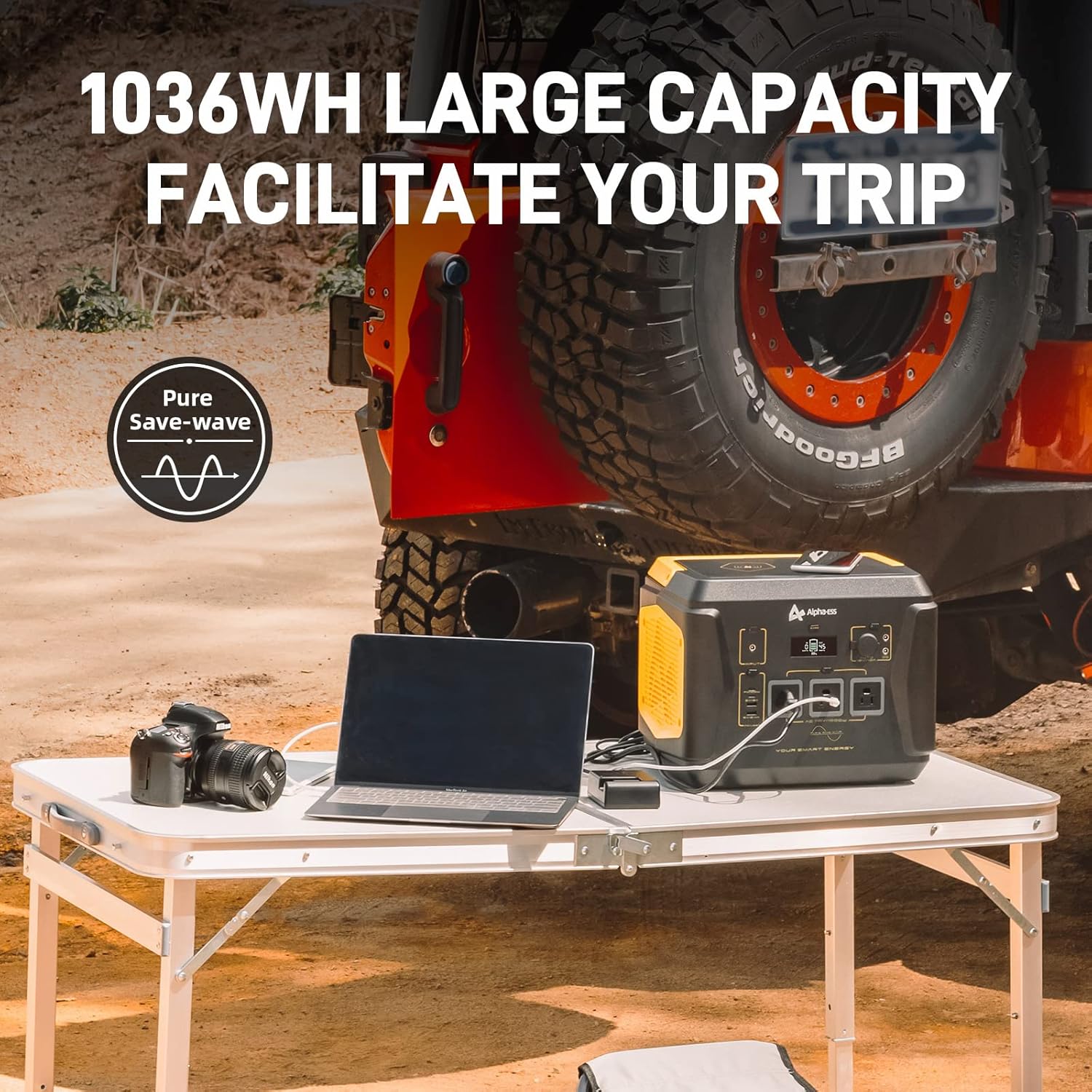 1000watt Portable Power Station, AlphaESS Solar Generator with 1036Wh Capacity 3x110V Pure Sine Wave AC Outlet USB PD100W Bidirectional Quick Charge Wireless Charging LED Surface Light, Backup Battery for Home, RV, Camping, Emergency(Solar Panel NOT