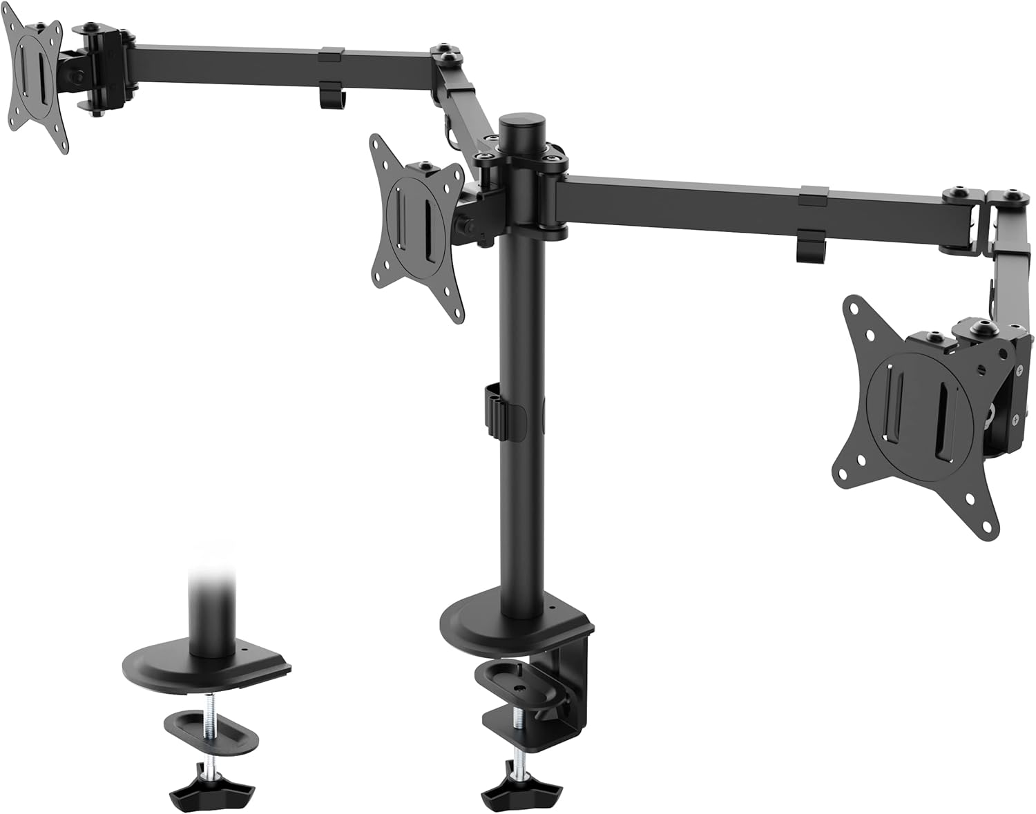Triple Monitor Desk Mount VESA Stand for 3 Screens, Fits Most 17-24 inch LCD, LED, up to 15.4lbs Weight Cpacity per Screen, Fully Adjustable Tilt, Swivel, Rotation, Two Mounting Options, Black Pack of 2