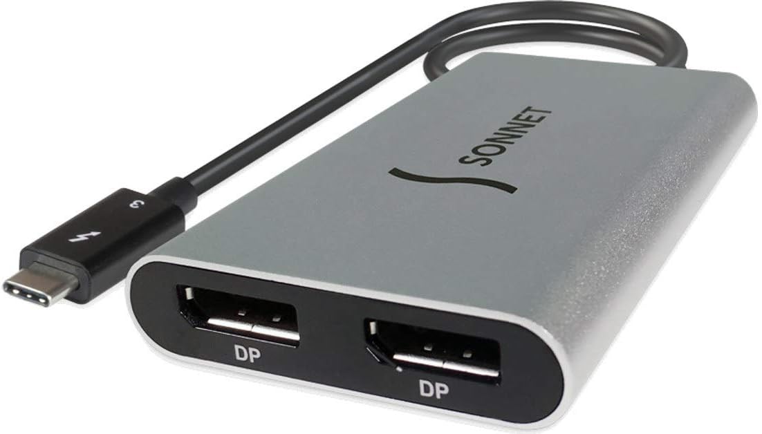 Sonnet Thunderbolt 3 to Dual DisplayPort Adapter - Supports one 5K or two 4K Displays (TB3-DDP4K),Black/Silver