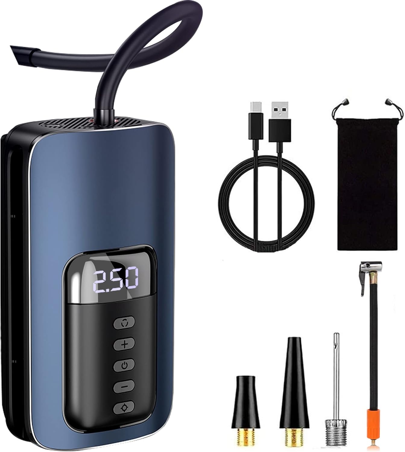 [Air Compressor Portable] Lamgool Tire Inflator 12V DC Electric Cordless Pump, [120 PSI Fast Inflation 6000mAh] LED Flashlight, Digital Pump Pressure Gauge, Rechargeable Battery for Car, Motor, Blue Pack of 2