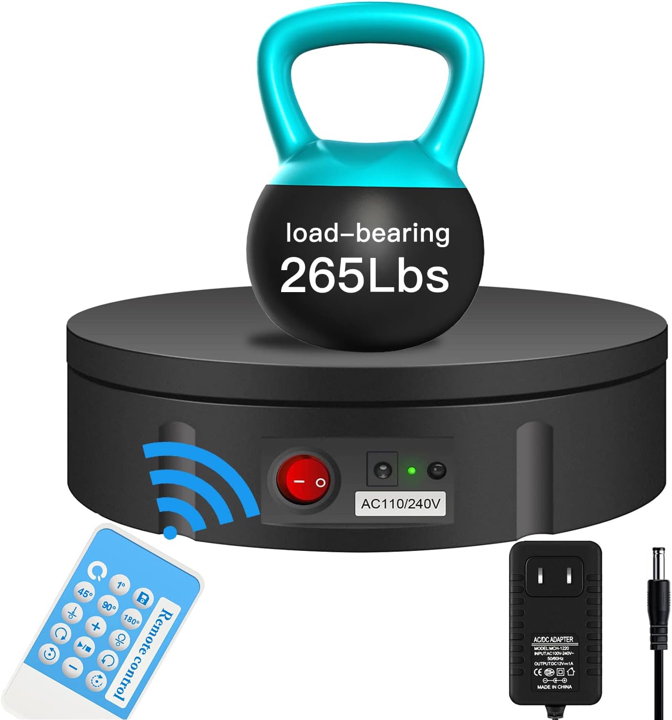 JAYEGT Motorized Rotating Display Stand, 360 Degree Electric Rotating Turntable for Photography Products Display，Live Video Show,Remote Control Angle, Speed (White, 11.8inch / 265Lbs Load,Wired) Pack of 2