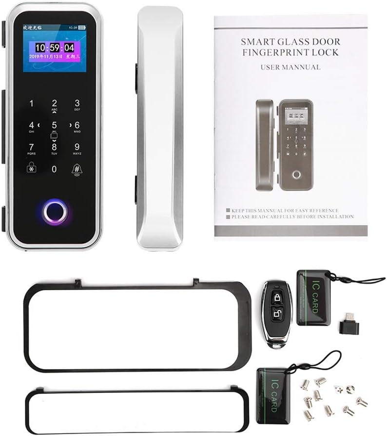 ??????Door Lock WorryFree and Convenient Security Entry Easy Installation withace Door Glass for Frameless/Glass Frame Doors Homes(Silver)