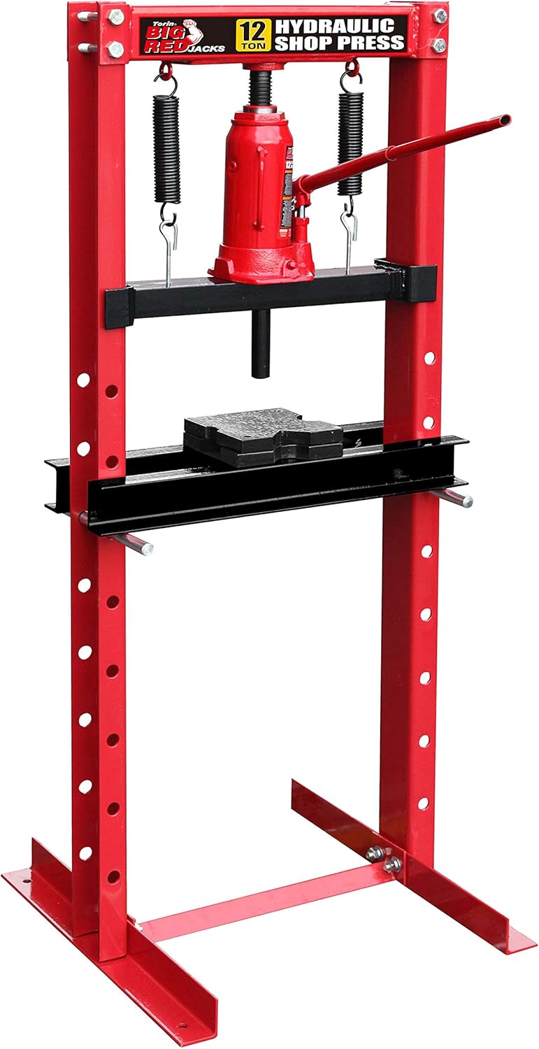 BIG RED T51201 Torin Steel H-Frame Hydraulic Garage/Shop Floor Press with Stamping Plates, 12 Ton (24,000 lb) Capacity, Red
