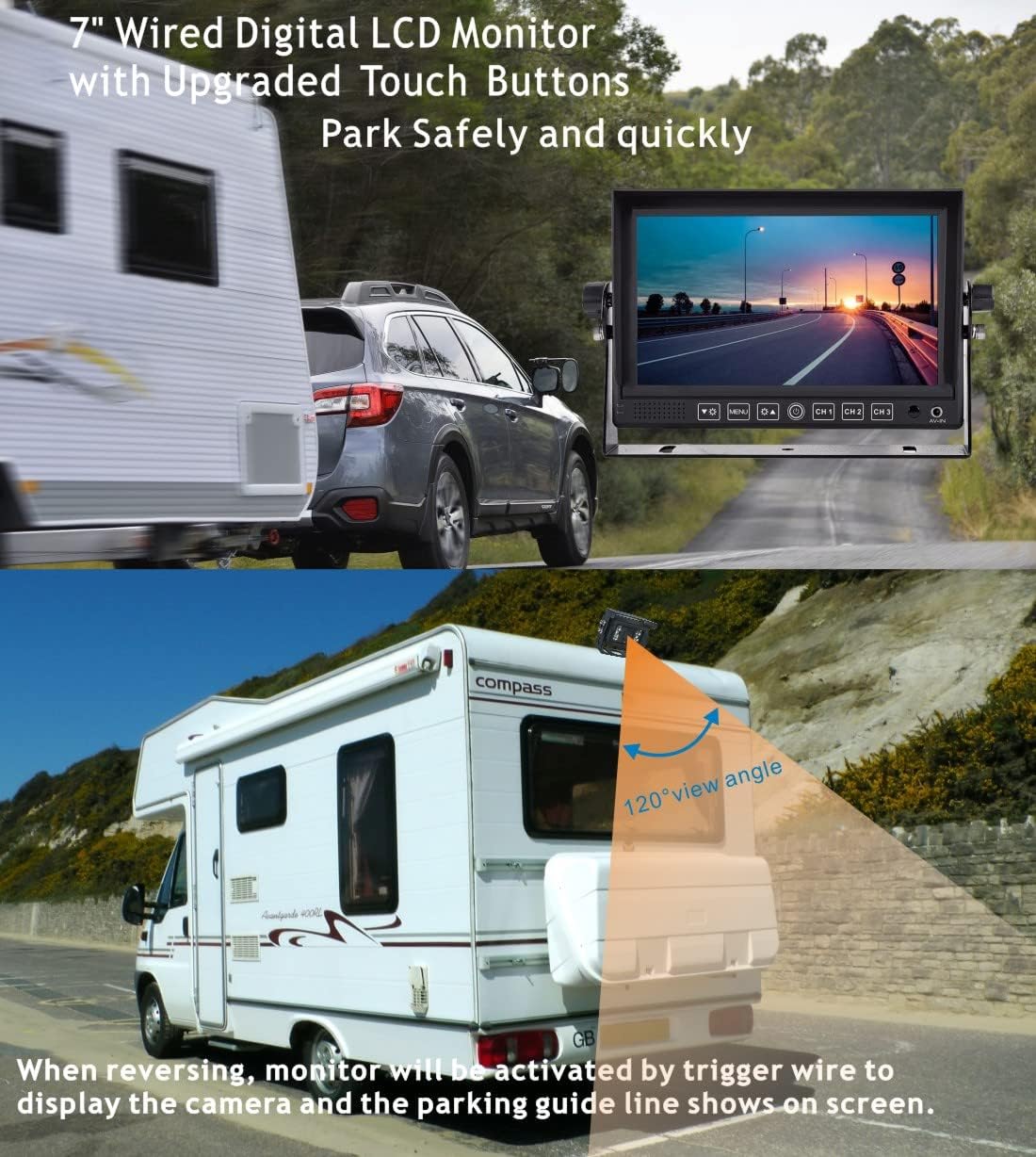 Rear/Front View Backup Camera System Reversing Kit Wired 7