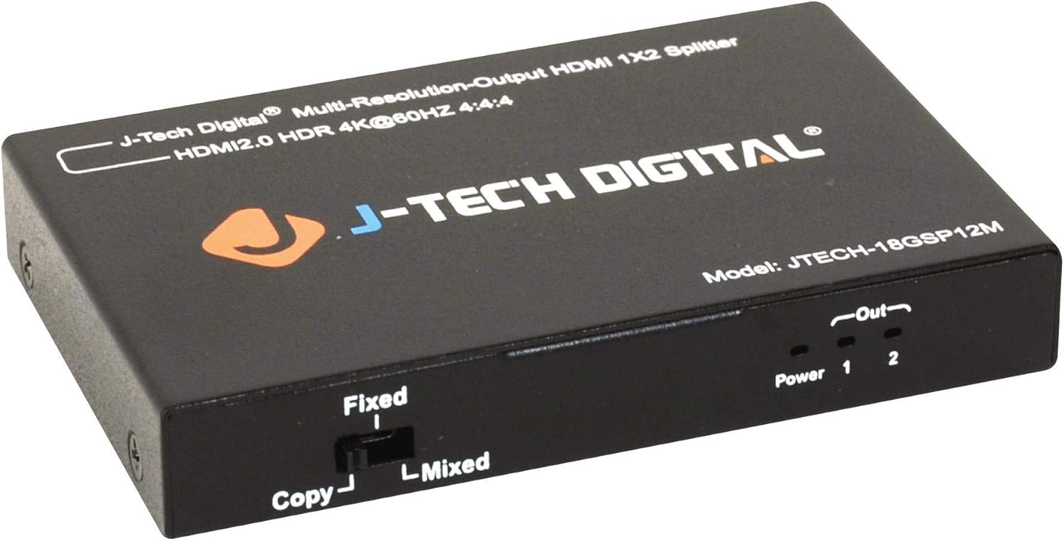 J-Tech Digital Scaler/Multi-Resolution Output (MRO) 18GBps 1x4 HDMI 2.0 Splitter HDR10/Dolby Vision 4K@60Hz 4:4:4 [JTECH-18GSP14M] Pack of 2