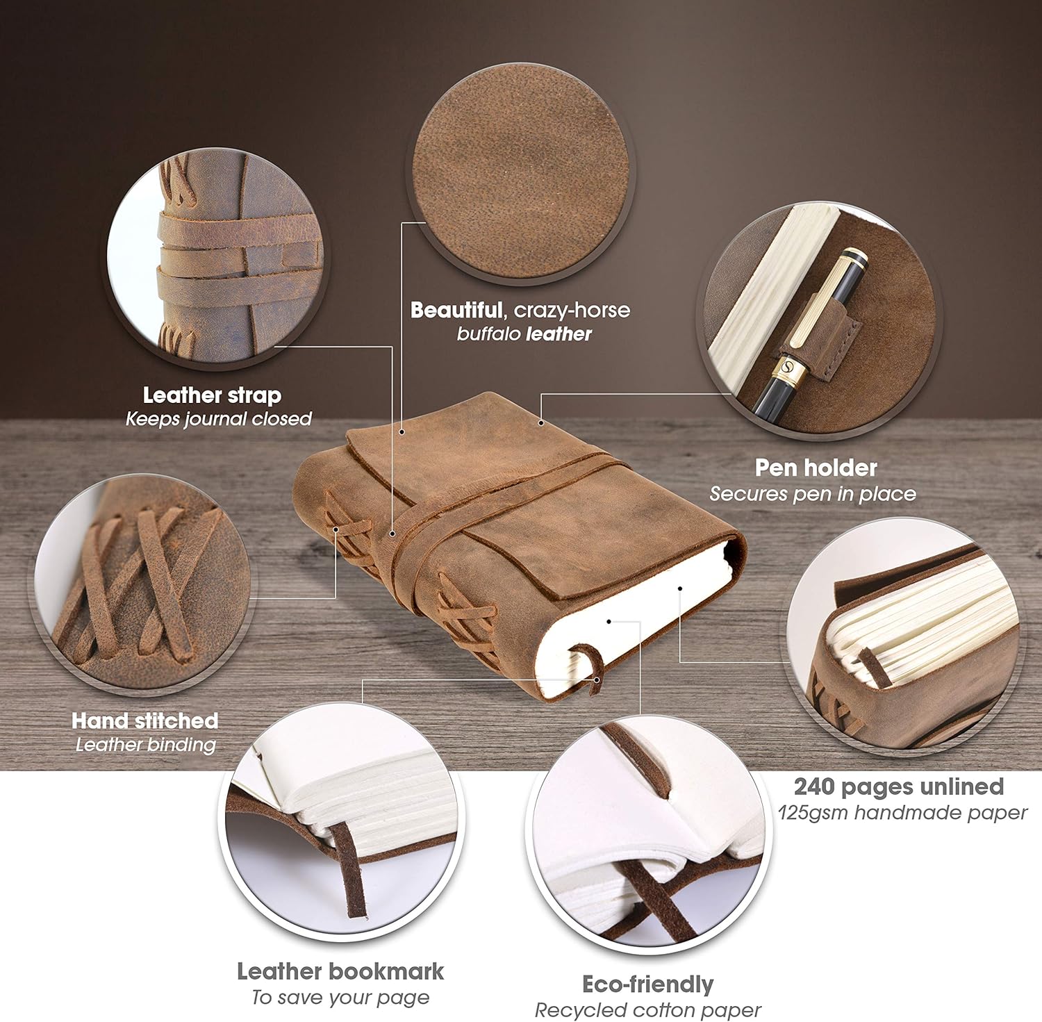 Scriveiner Premium Leather Journal Gift Set – Black Lacquer & 24K Gold Luxury Ballpoint Pen, 8x6 Inch Handmade Genuine Leather Journal, Cotton Paper, Christmas Pack of 2