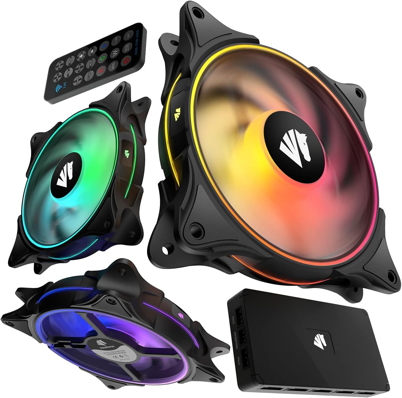 ASIAHORSE FS-9002 Pro 20+6LED(in and Outside Light efect) ARGB Black 120mm Pwm Case Fan with 5V PWM Motherboard Sync/Analog Controller (5 Pack) Pack of 2