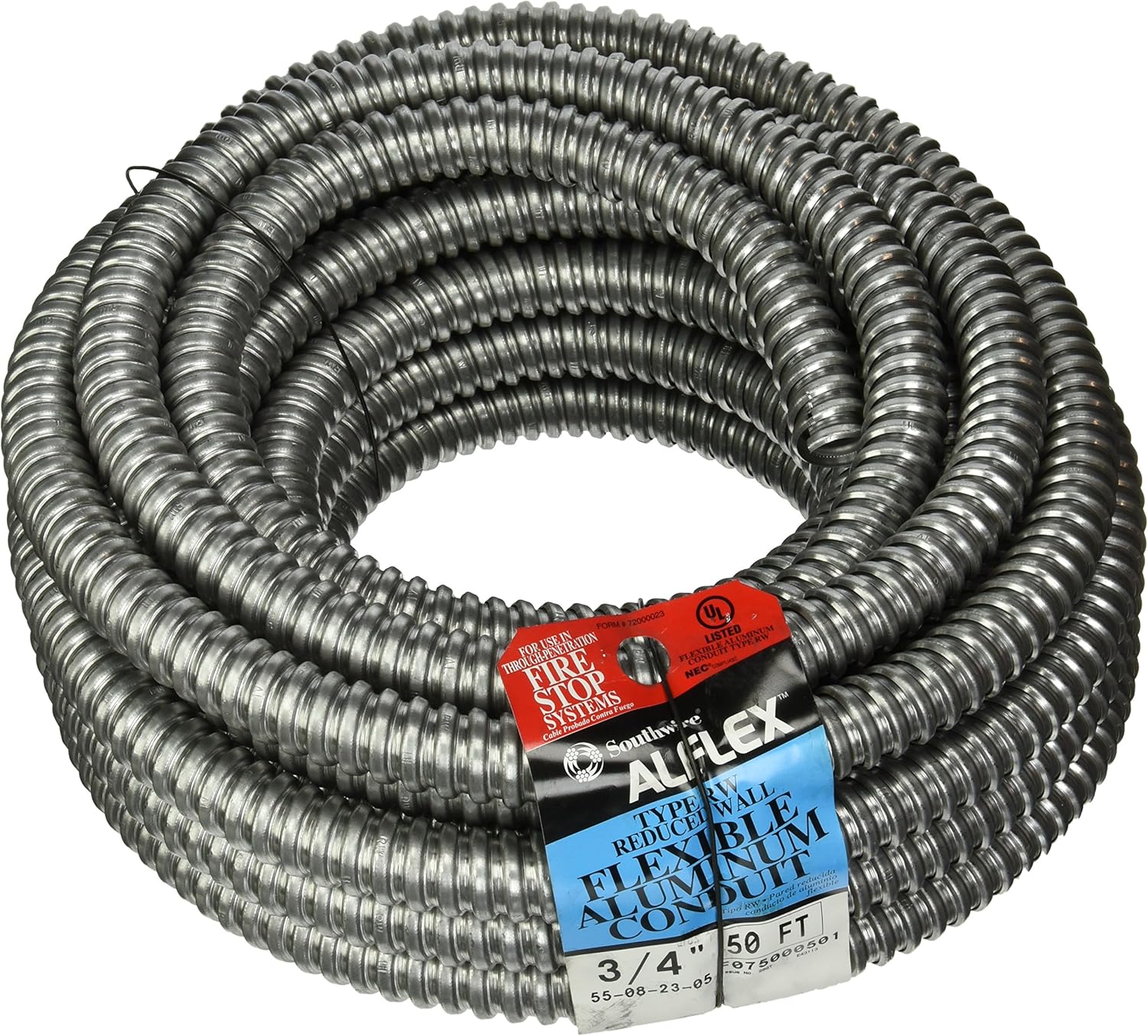 Woods 55082305 AL Flex Fo7500050M Type Rwa Reduced Wall Flexible Conduit, 3/4 in X 50 Ft, Aluminum Pack of 2