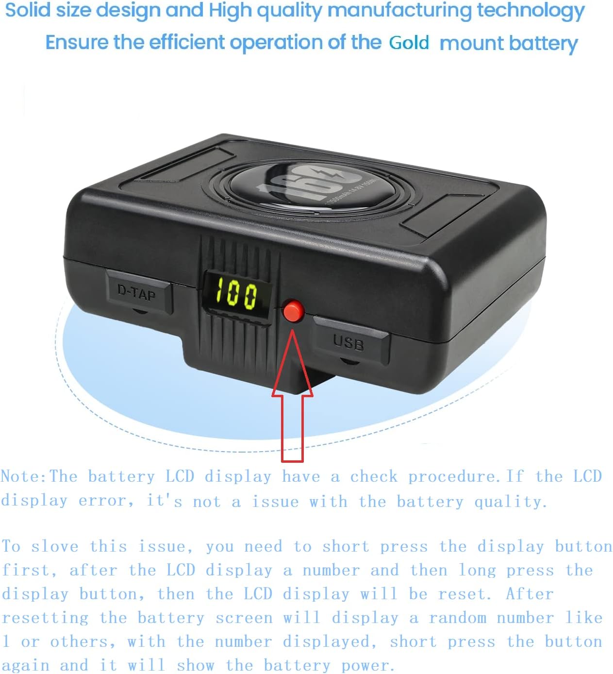 REYTRIC 155Wh(10500mAh) Gold Mount Battery with D-tap Charger and D-Tap Output Cable for DSLR Camera Camcorder Broadcast LED Light Replacement Brick
