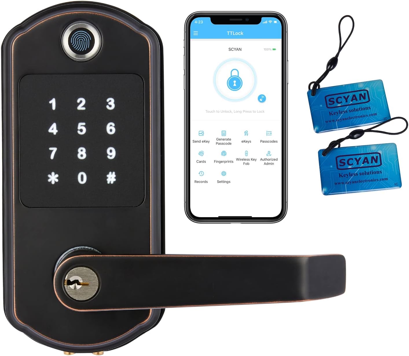 Smart Door Lock, Scyan X10, 5 in 1 Keyless Entry Door Lock, Keypad Door Lock, Fingerprint Door Lock, Biometric Door Lock, Keypad Entry Door Lock, Touchscreen Door Lock, Satin Nickel