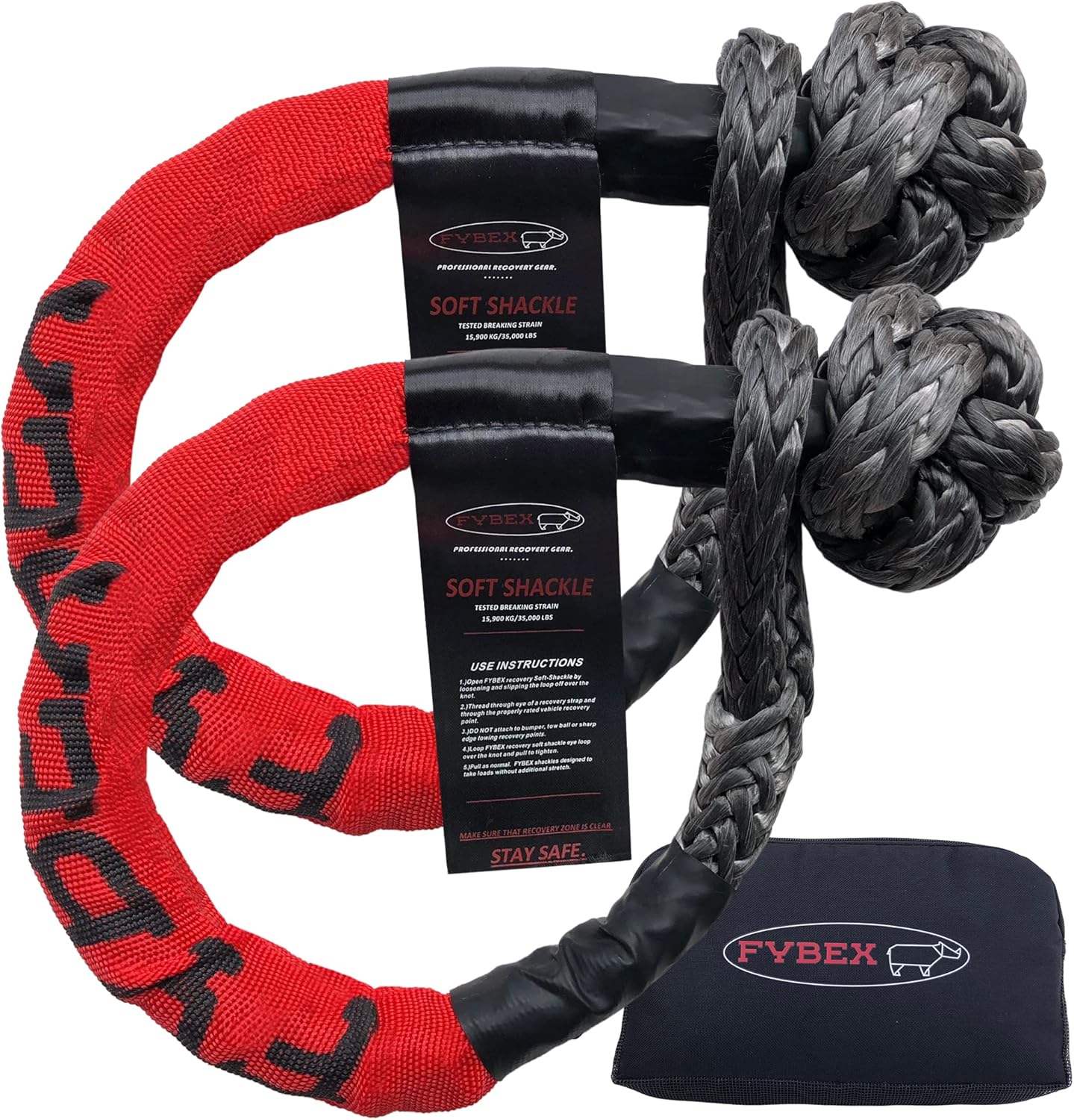 FYBEX Synthetic Soft Shackle Recovery Kit Offroad 4X4 Recovery Gear for Kinetic Rope & Tow Strap - 1/2