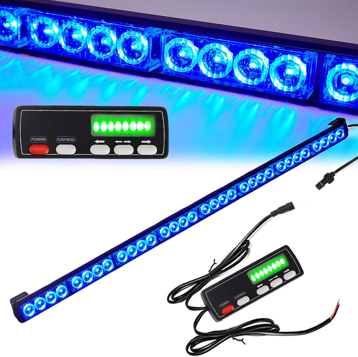 Traffic Advisor Light Bar 36 Inch 16 Flash Modes 32 Led Emergency Strobe Warning Lights Directional Bar Hazard Warning Flashing Safety Light with Led Display Screen Controller(35.5 Inch, Yellow/Amber) Pack of 2