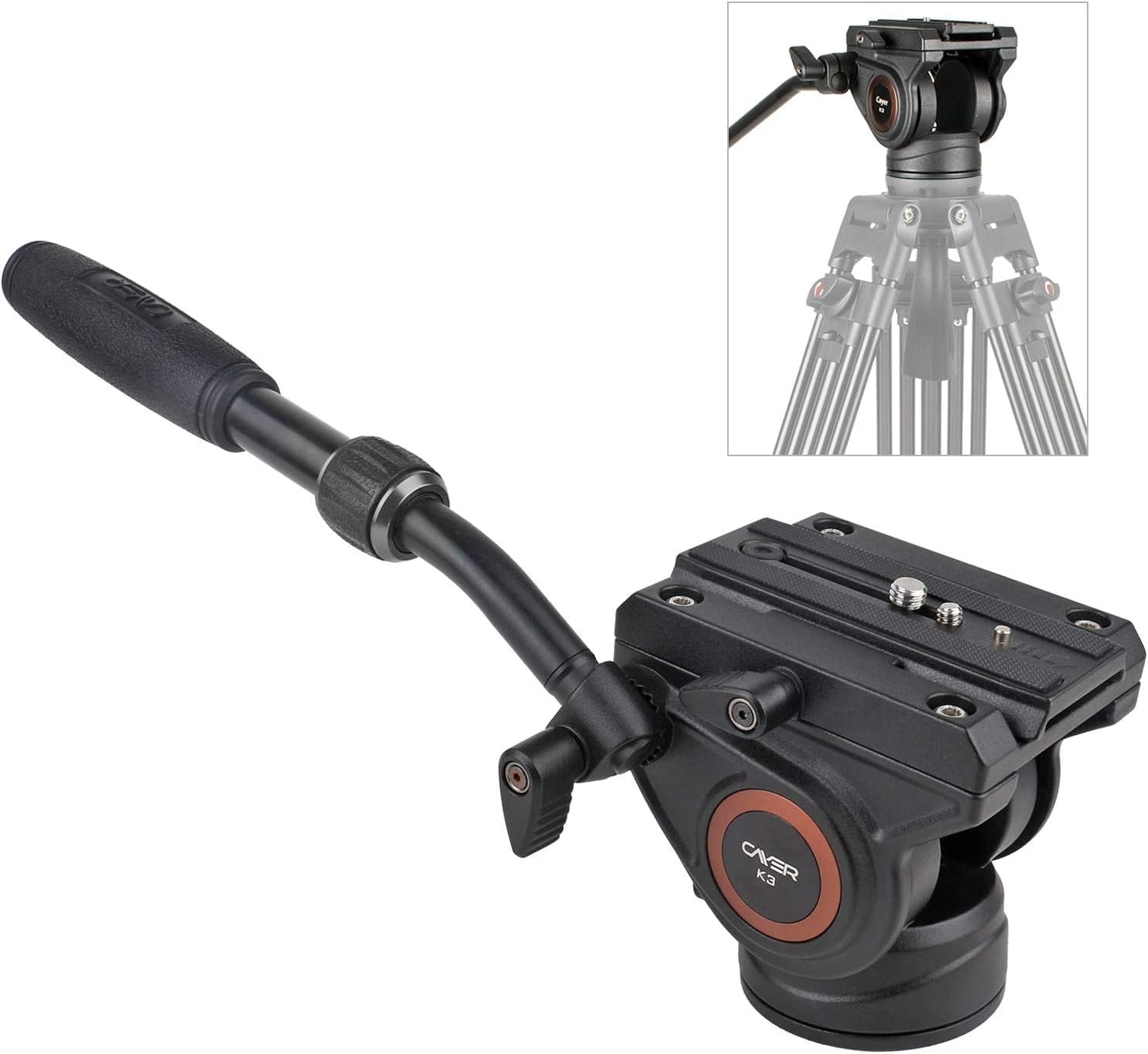 Cayer K3 Video Camera Fluid Drag Pan Head with 1/4 and 3/8 inches Screws Sliding Plate, 75mm Flate Base for DSLR Cameras, Camcorder, Monopod and Tripods, Max Loading 13.2LB Pack of 2