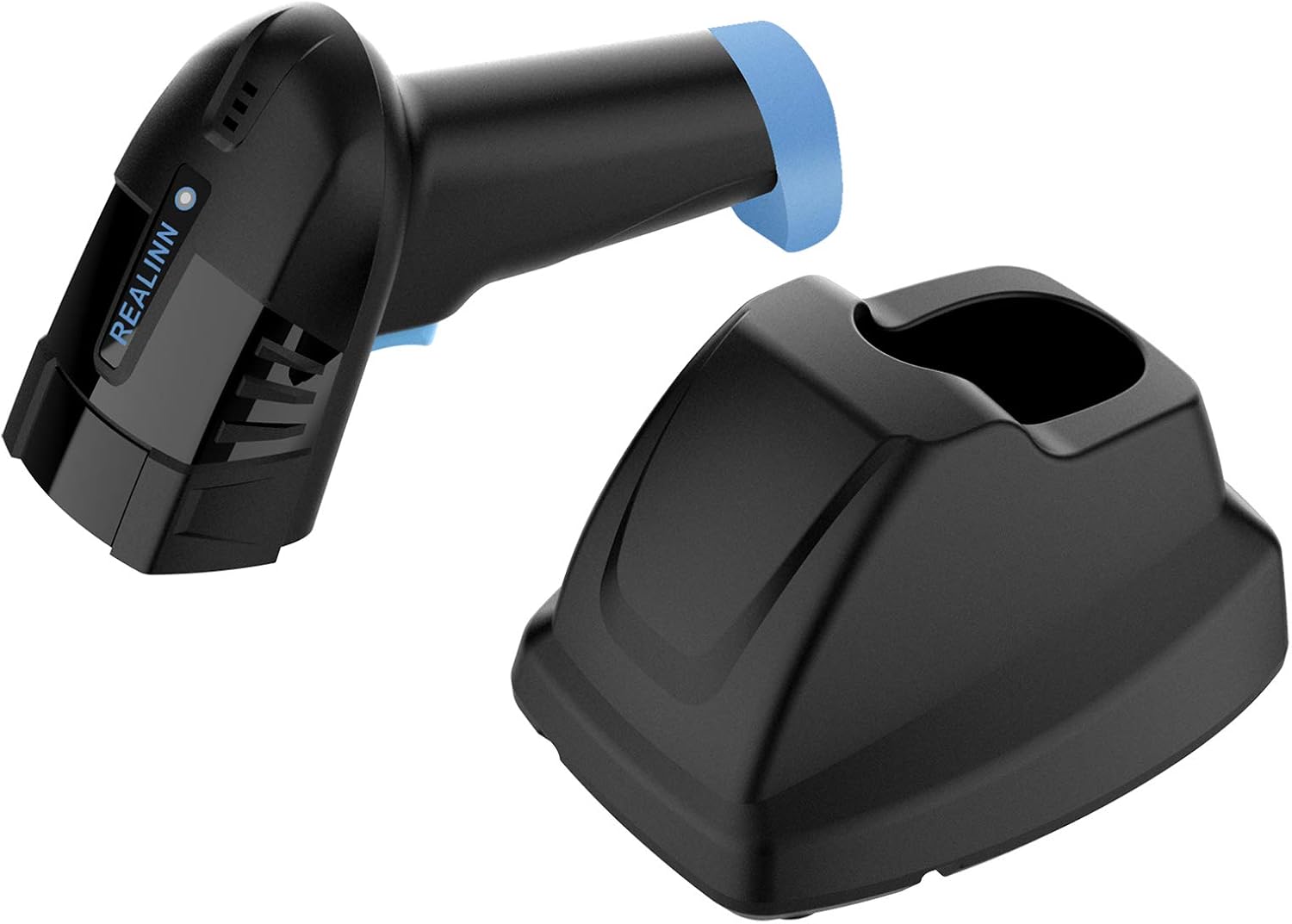 REALINN Cordless Barcode Scanner 2D QR Code Bar Code Reader with USB Cradle 328ft Transmission Distance CMOS Imager Data Matrix PDF417 UPC Scanners for Inventory Warehouse Supermarkets Pack of 2