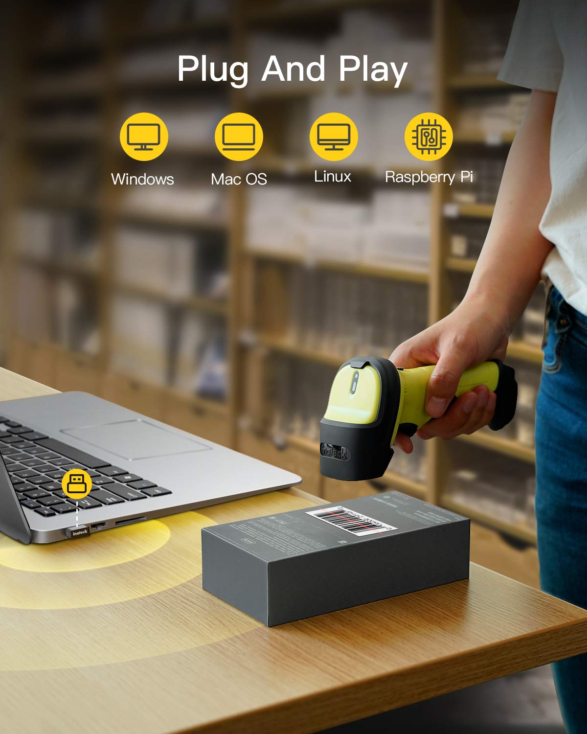 Barcode Scanner, Inateck Wireless Scanner, 2600mAh Battery, 35M Range, Automatic Scanning, BCST-60 Green Pack of 2