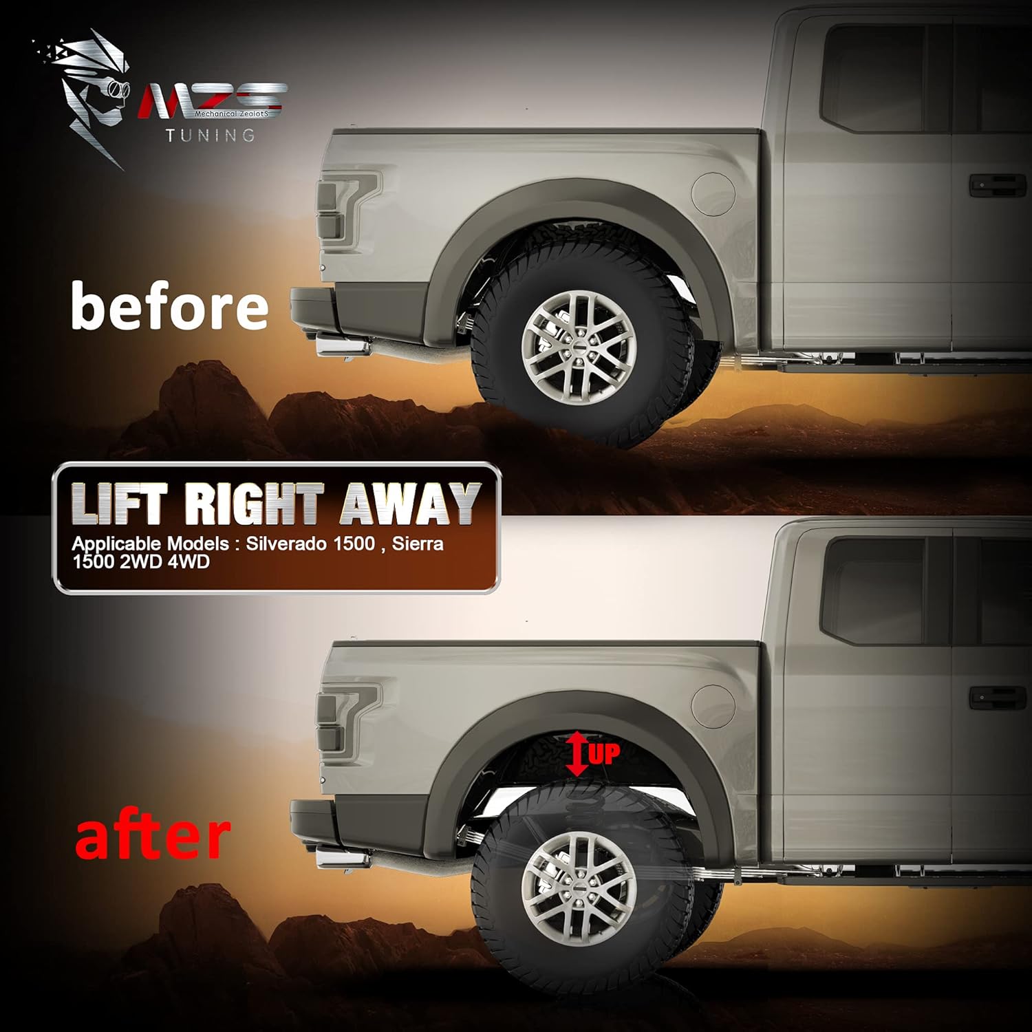 MZS Leveling Kit 2 inch Rear Suspension Lifts Compatible with 2007-2019 Silverado 1500/Sierra 1500 2WD 4WD (2019 ONLY fit old body) Pack of 2