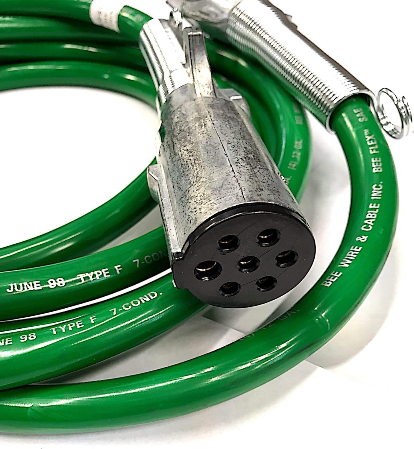 15 Ft, 7 Way Plug, ABS Straight Cable Assembly, Green, 4/12, 2/10, 1/8 Gauge Cable, Made in USA
