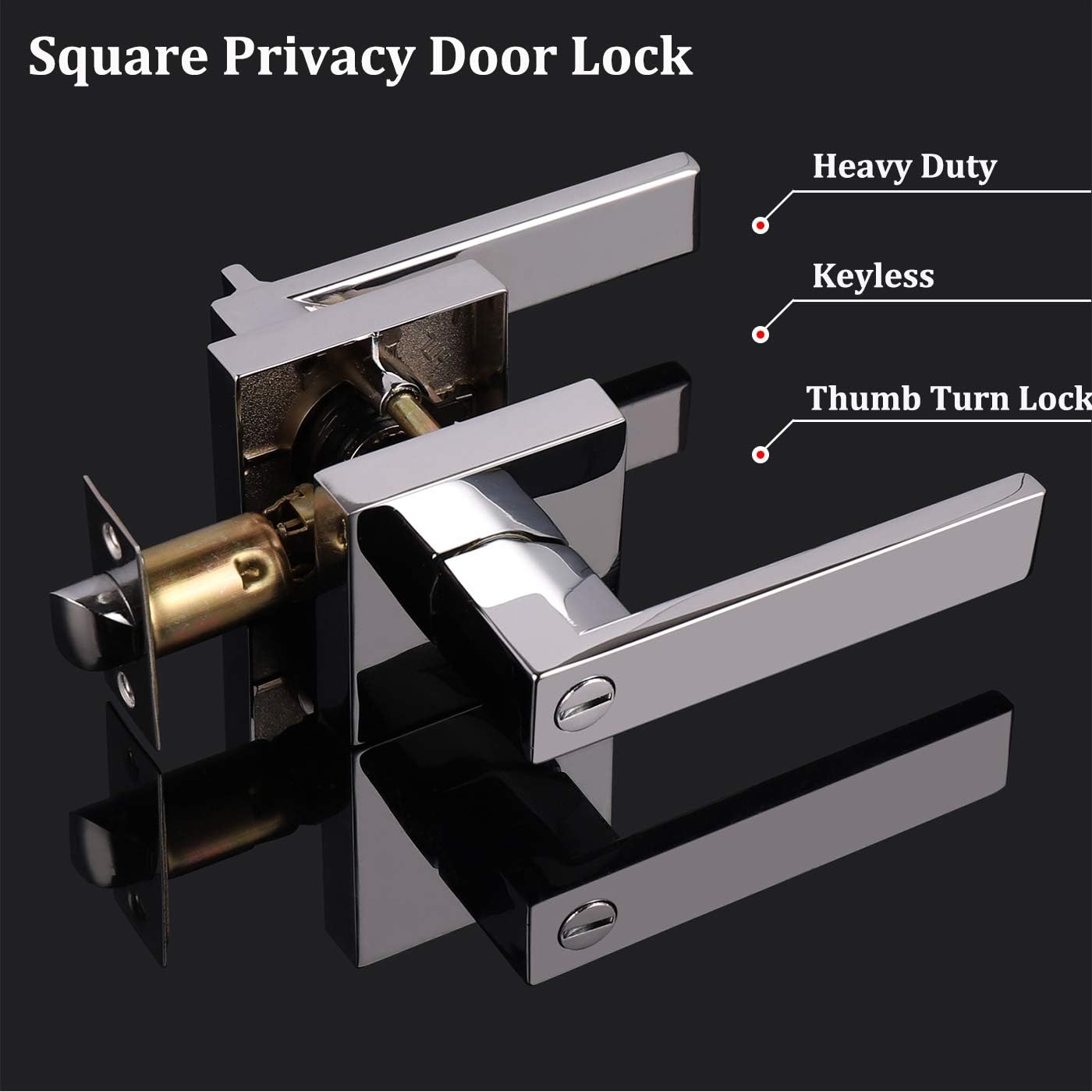 Gobrico Polished Chrome Bed/Bath Levers Square Privacy Locks 5 Pack