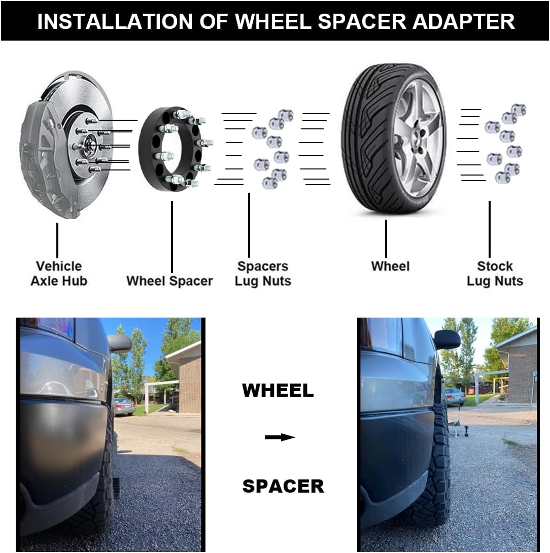 VLAOSCHI Black Forged 8x6.5 to 8x180 Wheel Adapters 2 Inch with M14x1.5 Studs Compatible with Chevy G-M-C 8 Lug for 1999-2010 Silverado Sierra 2500 3500 HD | 2014-2021 R-A-M 2500 3500 - Pack of 2