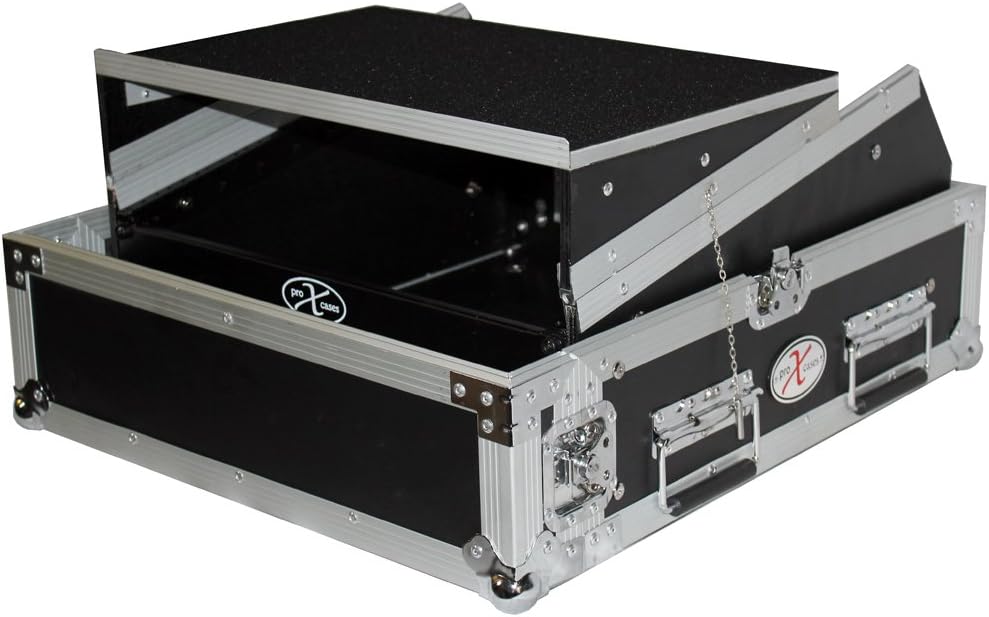 ProX Cases T-2MRLT 2 Space 10U Slant DJ Mixer Combo Rack w/ Sliding Laptop Shelf