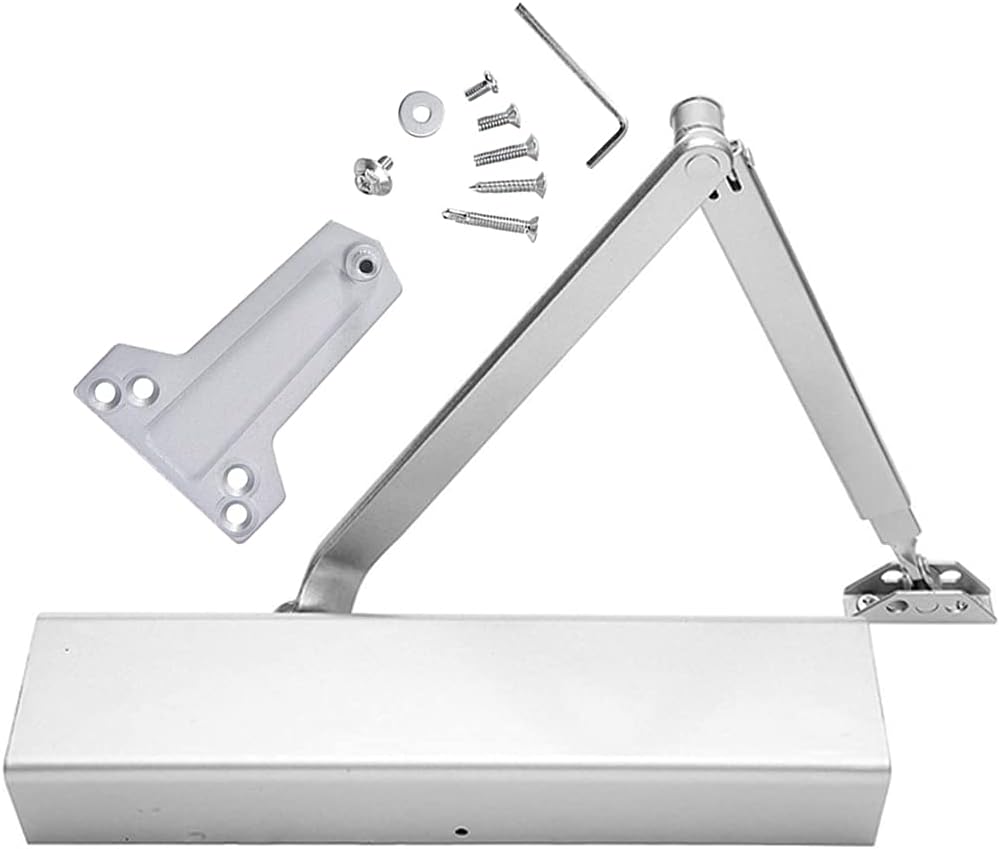 Adjustable Medium/Heavy Commercial Door Closer HD-8000 (Silver), Grade 1 Standard Automatic Door Closer, for High Traffic Areas, Fitting Instructions UL Listed, Hydraulic Door Closer by HEINDA .