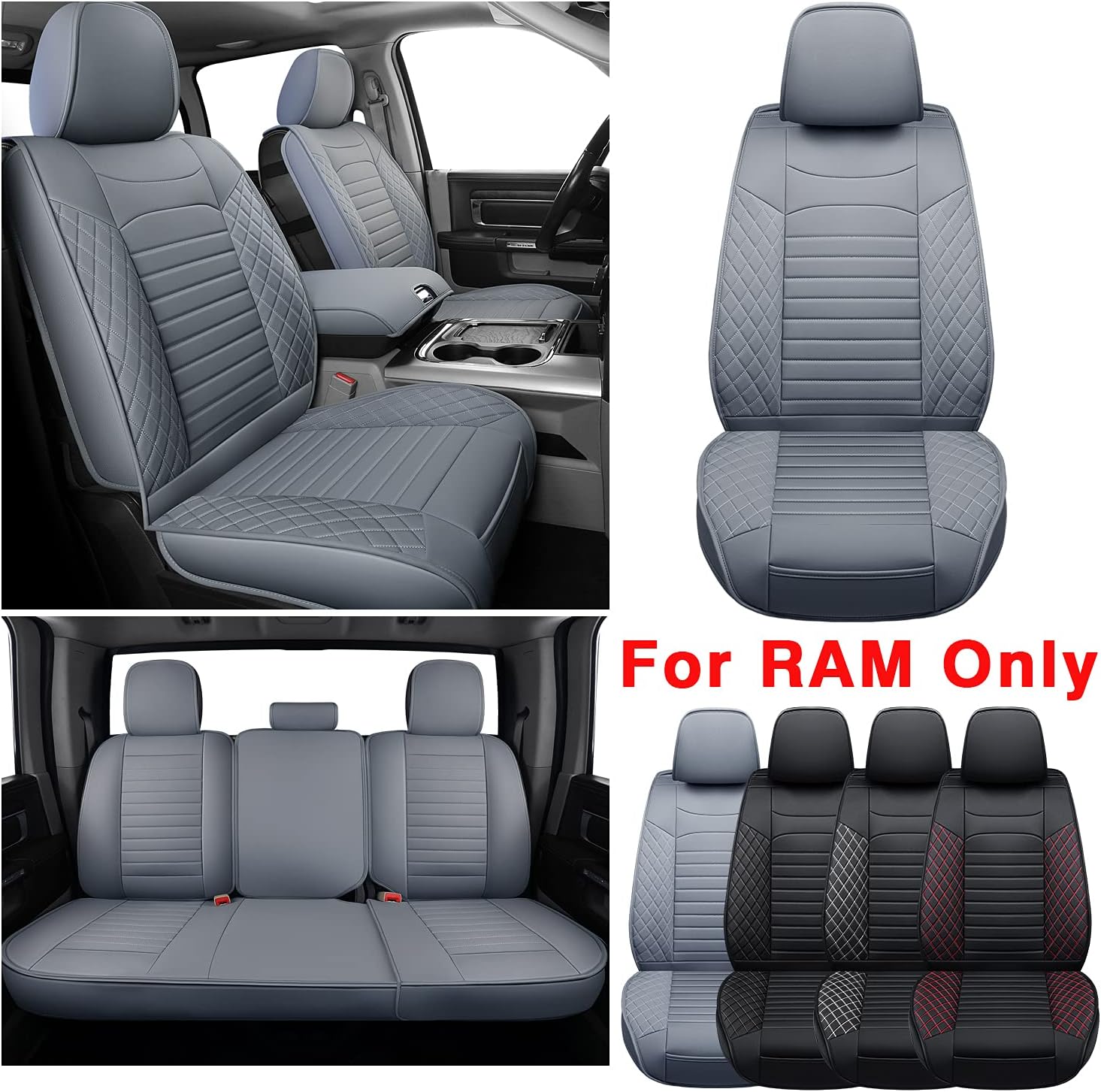 LUCKYMAN CLUB X01-BHX Ram 1500 2500 3500 Front Seat Covers, Fit 2011-2022 Regular Crew Quad Cab, with Waterproof Faux Leather (01-Front, Black)