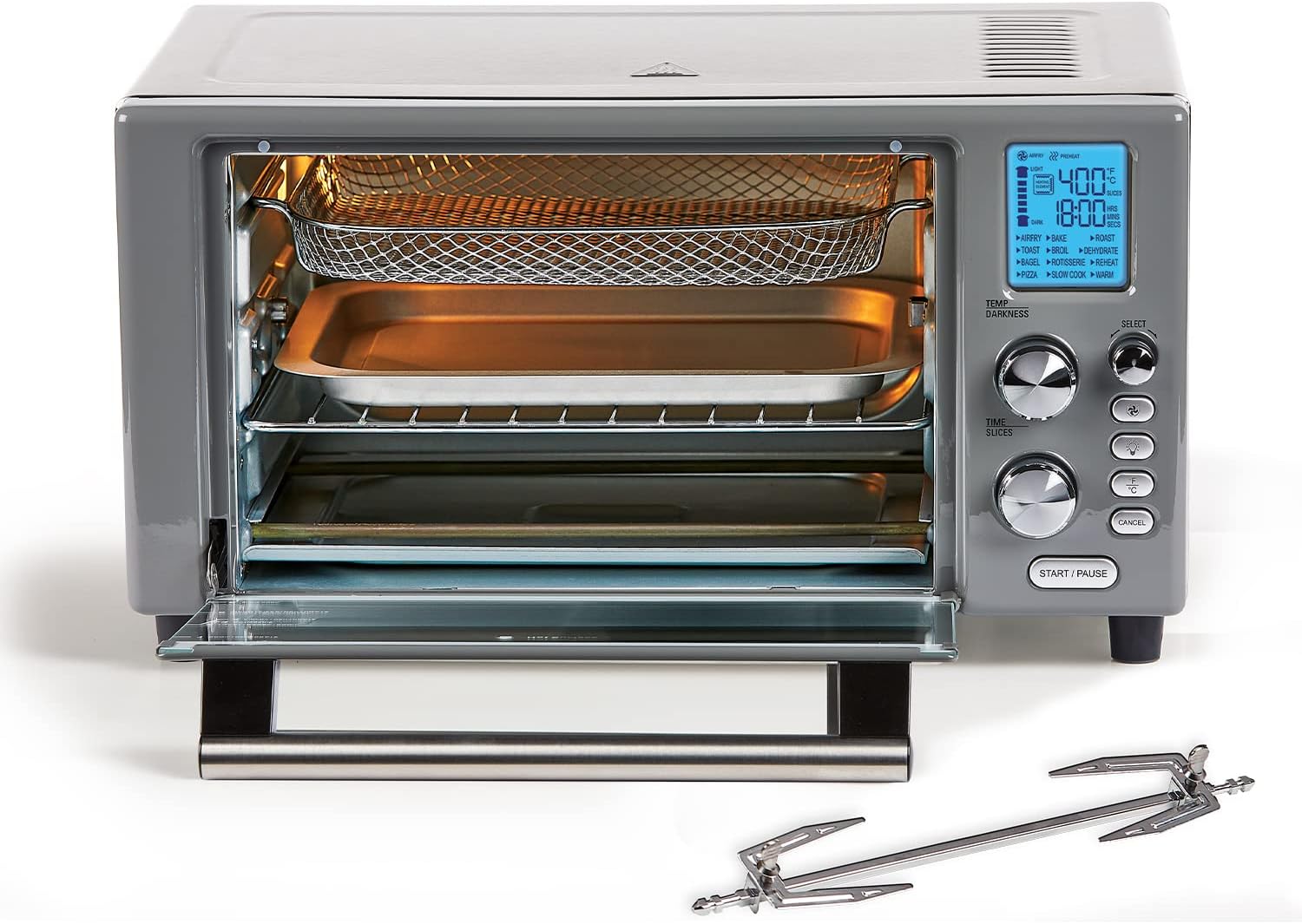 Emeril Lagasse Power Air Fryer 360 Better Than Convection Ovens Hot Air Fryer Oven, Toaster Oven, Bake, Broil, Slow Cook and More Food Dehydrator, Rotisserie Spit, Pizza Function Cookbook Included (Stainless Steel)