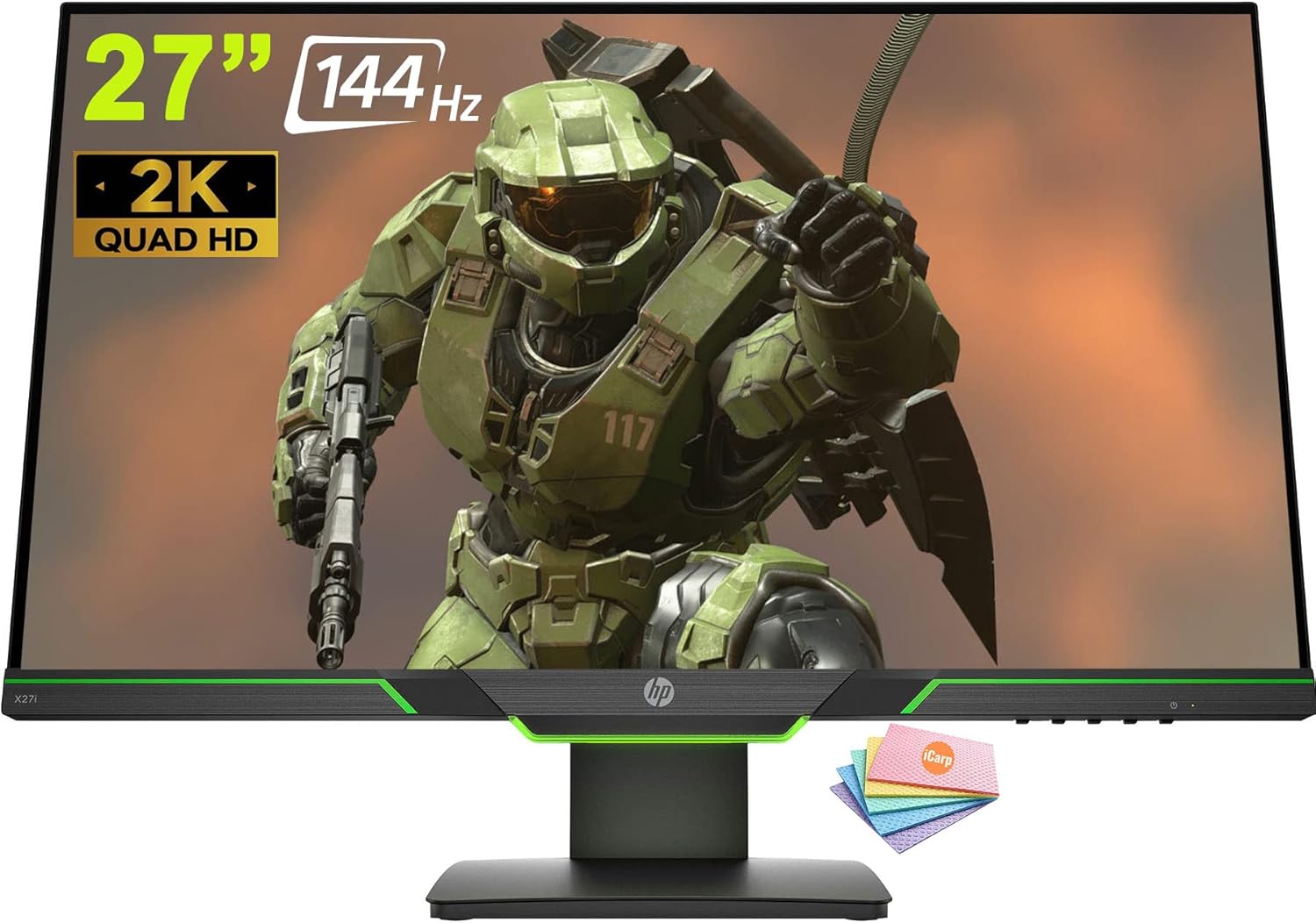 HP 27 2K Premium Gaming Monitor I 27” 2K QHD (2560 x 1440) I 144Hz Refresh Rate I IPS Panel I 4ms GTG I 350 nits Brightness I AMD FreeSync I 178° Viewing Angles I DisplayPort + Cleaning Cloth