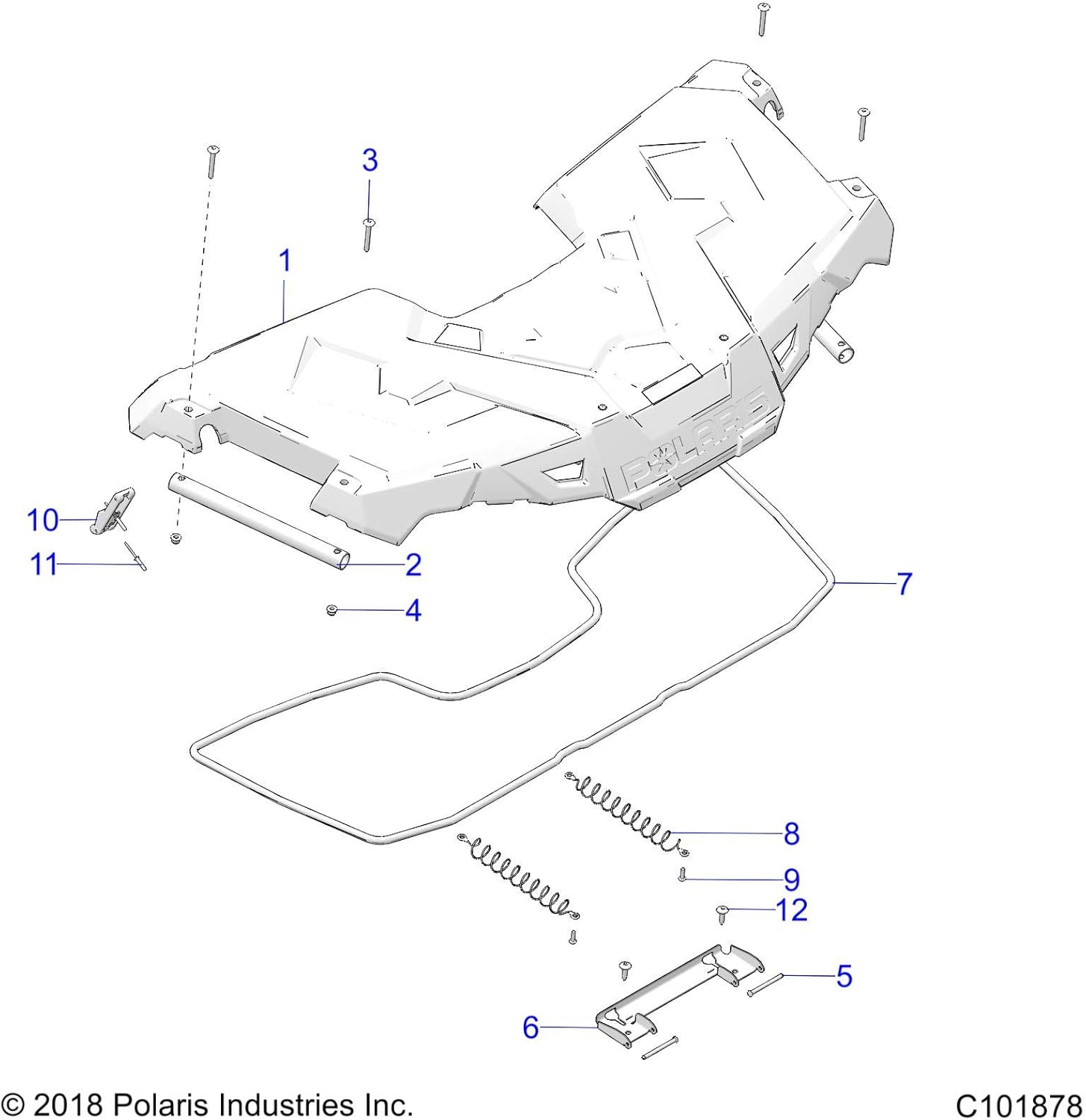 Polaris Off Road Front Rack with Plugs Assembly, Gloss Black, Genuine OEM Part 2636574-070, Qty 1
