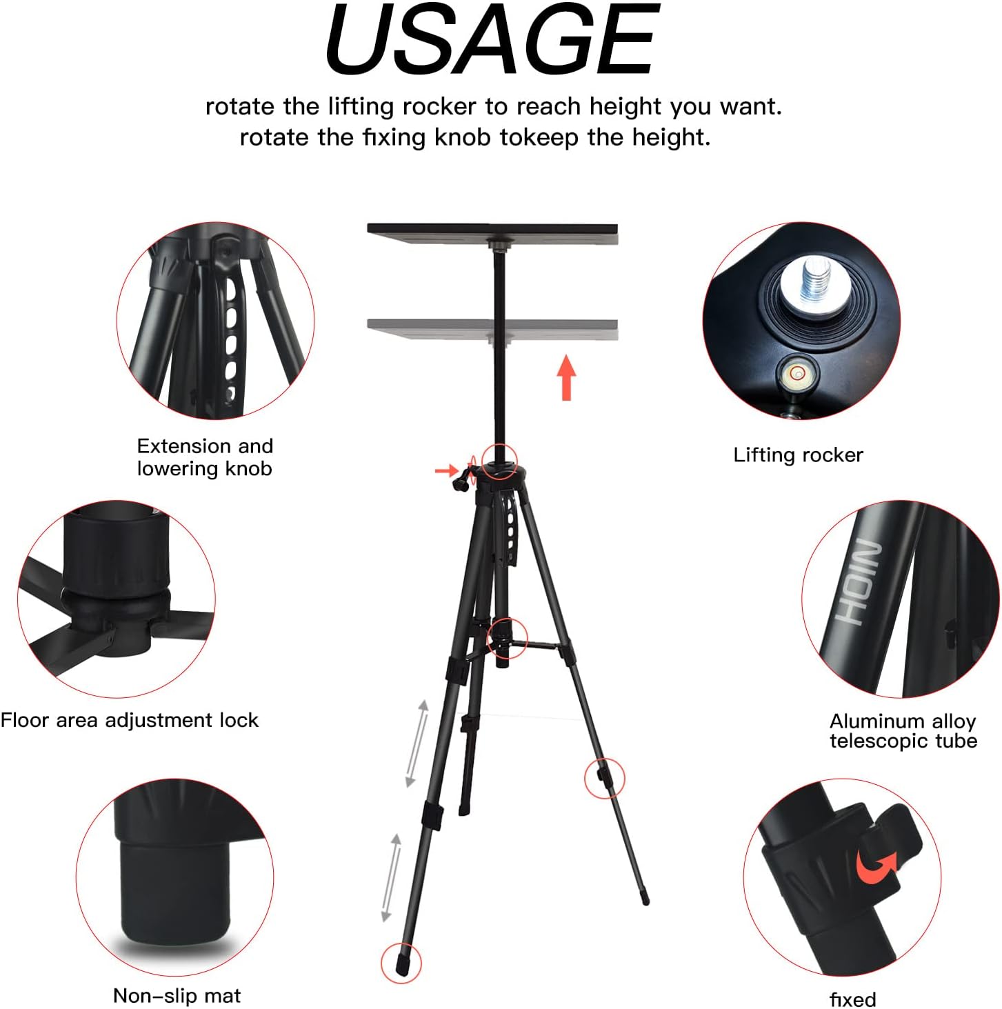 Projector Stand,Laptop Stand,Aluminum Multifunction Tripod Stand with Tray Adjustable Tripod Laptop Projector Stand, 17