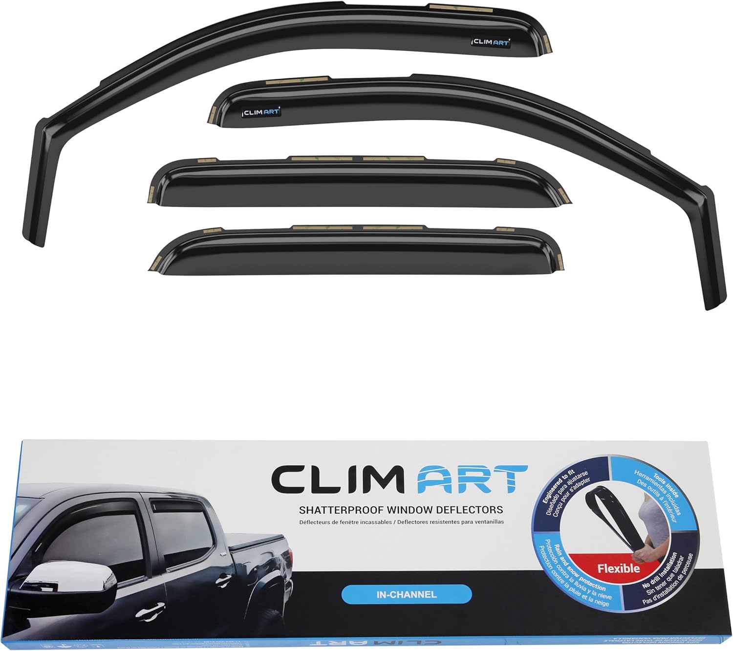 CLIM ART in-Channel Incredibly Durable Rain Guards for Chevrolet (Chevy) Silverado/GMC Sierra 1500 2007-2013 Crew Cab, Window Deflectors, Vent Visors, Vent Deflector, Truck Accessories, 4pcs- 607003 Pack of 2