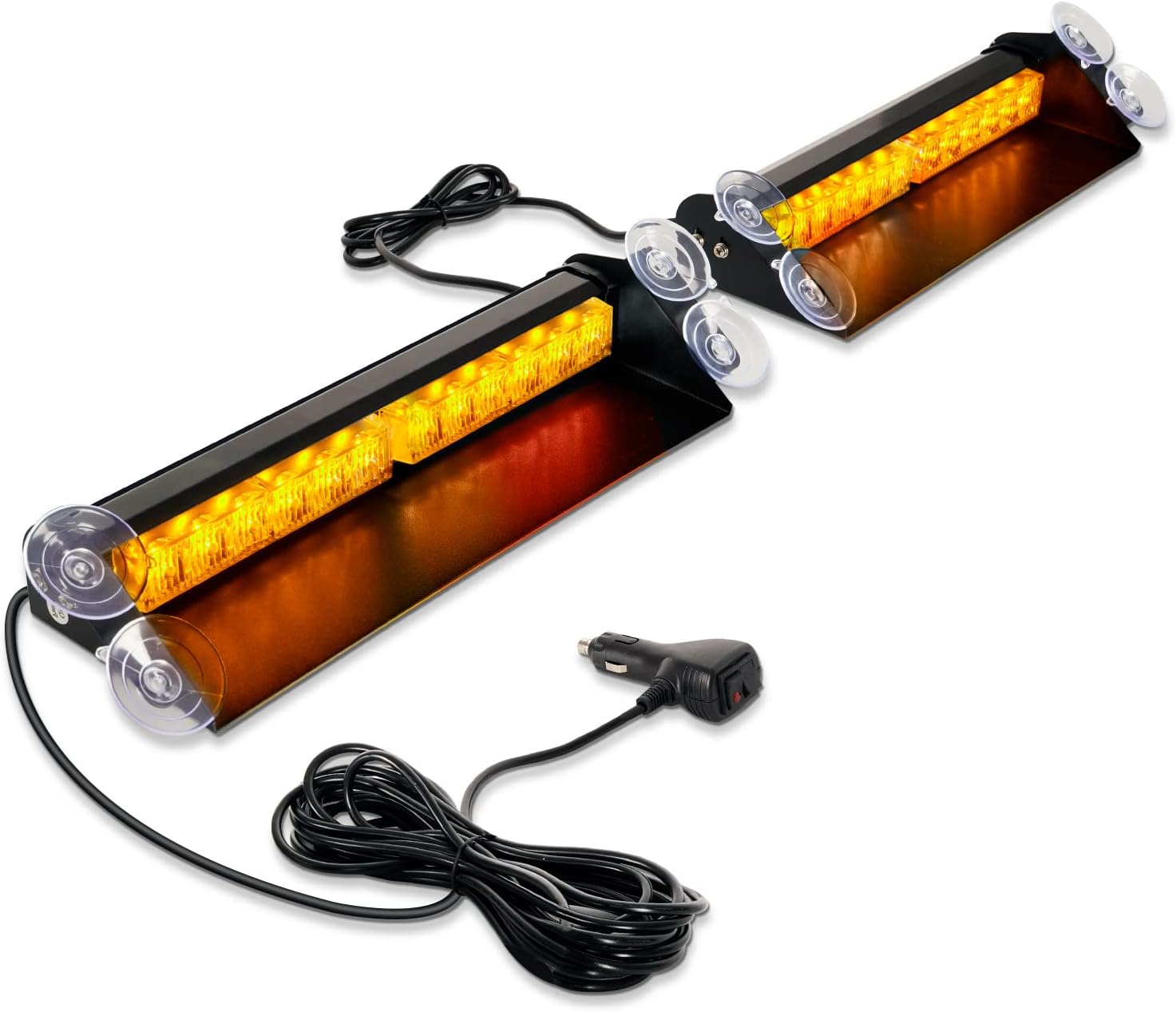 Lattofigy 2 in 1 Dash Emergency Strobe Lights 2x14 inch 24LED Safety Hazard Warning lights Interior Front/Rear Windshield Deck Split Light Bar for Car Truck Vehicles (Green) Pack of 2