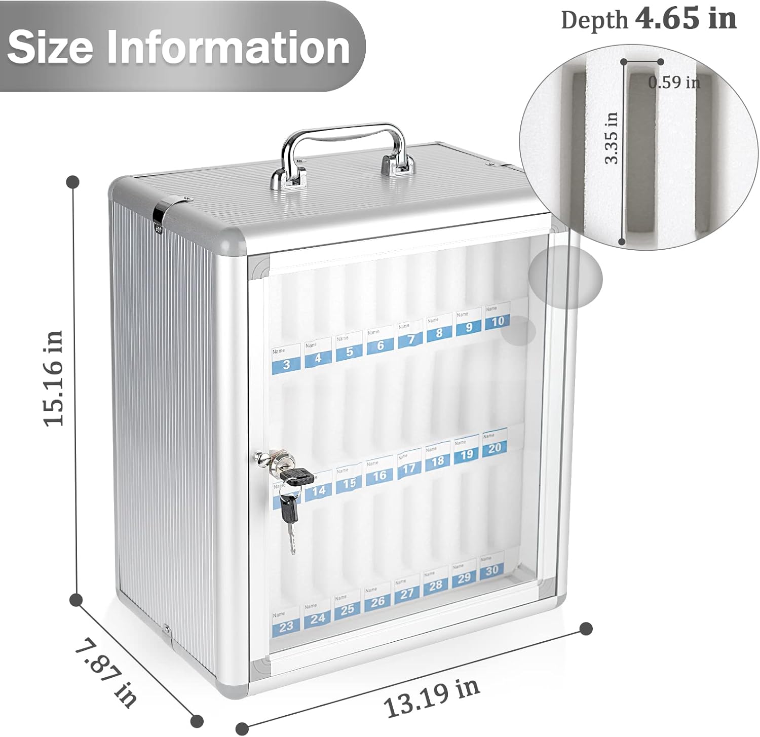 Lzttyee Wall-Mounted Aluminum Alloy Cell Phones Storage Cabinet Pocket Chart Storage Locker Box with Handle and Security Lock for Classroom Office (30 Slots)