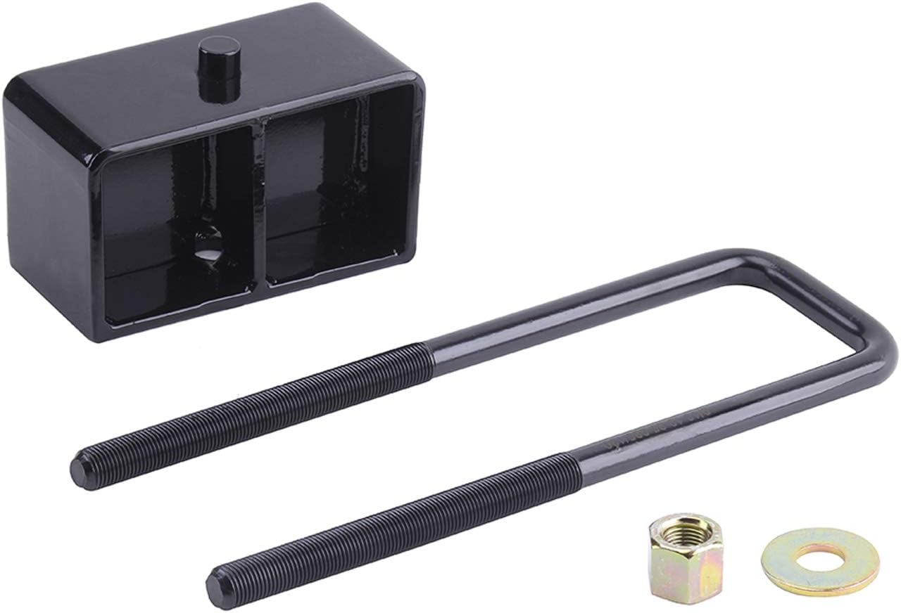 LHE 3 Inch Rear Leveling Lift Kit Block with U Bolts for 2007-2021 Chevy Silverado 1500 GMC Sierra 1500, Black Pack of 2