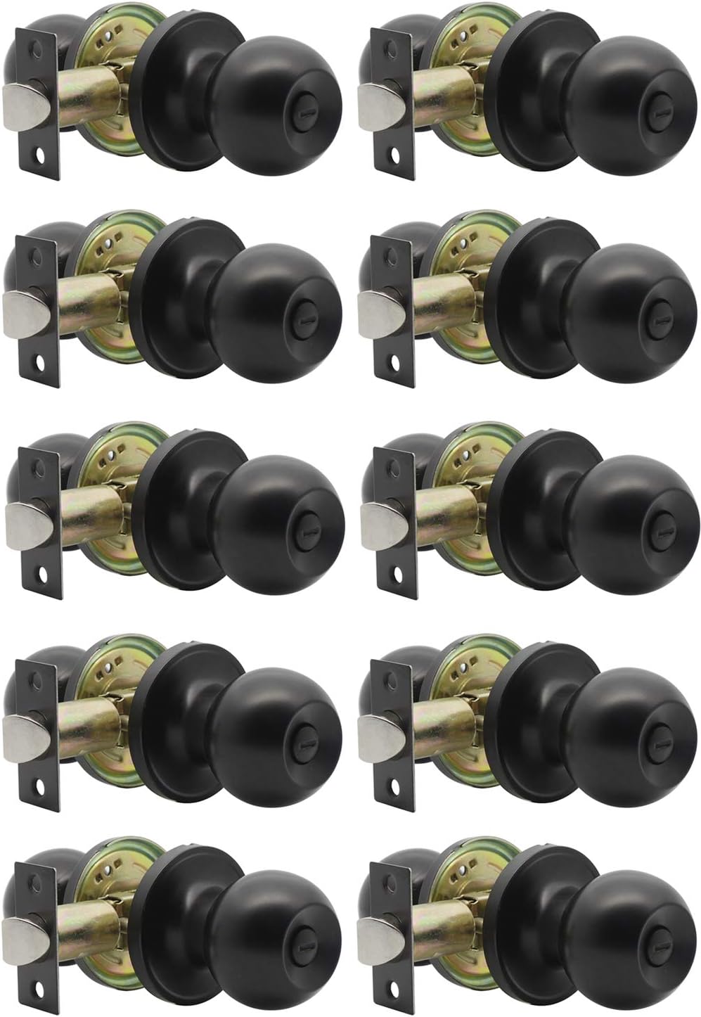 Probrico Flat Black Ball Privacy Door Knobs, Interior Bedromm Bathroom Door Handles Keyless Round Bed/Bath Locksets (10 Pack)