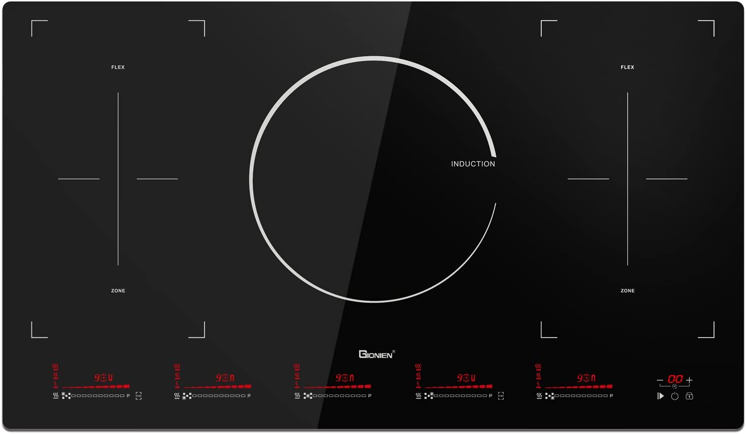 GIONIEN Induction Cooktop 36 inch with Flexi Bridge Elements Built-in 5 Boost Burners Electric Stove 9000W 220V~240V GIH905