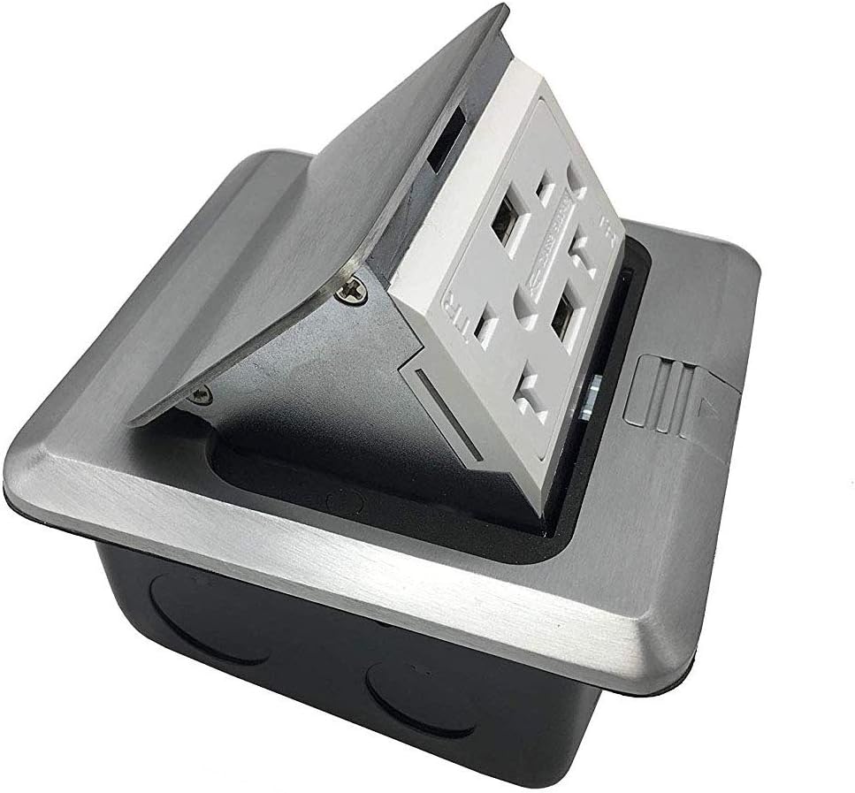USB Pop Up Receptacle USB Floor Outlet Countertop Box With W/20 A Duplex Receptacle Brushed Stainless Finish Pack of 2