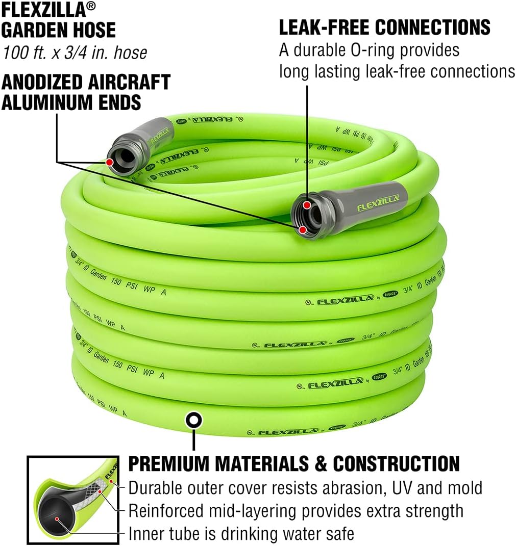 Flexzilla Garden Hose, 3/4 in. x 100 ft., Heavy Duty, Lightweight, Drinking Water Safe - HFZG6100YW