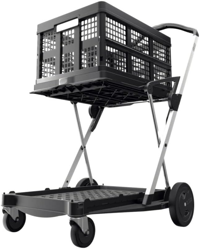 CLAX, Multi use Functional Collapsible carts, Mobile Folding Trolley, Shopping cart with Storage Crate (Black)