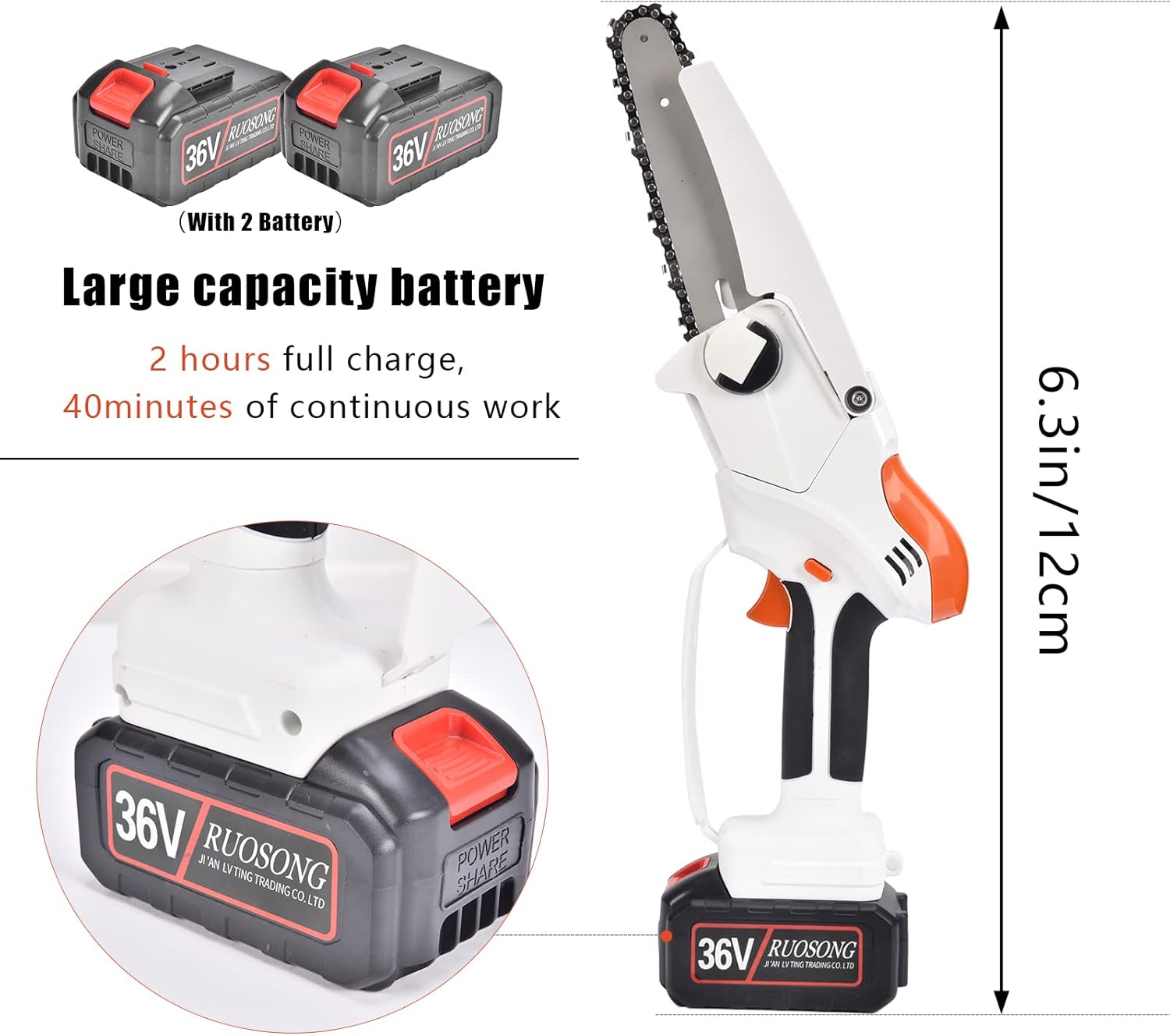 Mini Chainsaw Cordless,6'' 36V Portable Cordless Chainsaw with 2 Rechargeable Batteries for Courtyard Tree Branch Wood Cutting Pack of 2
