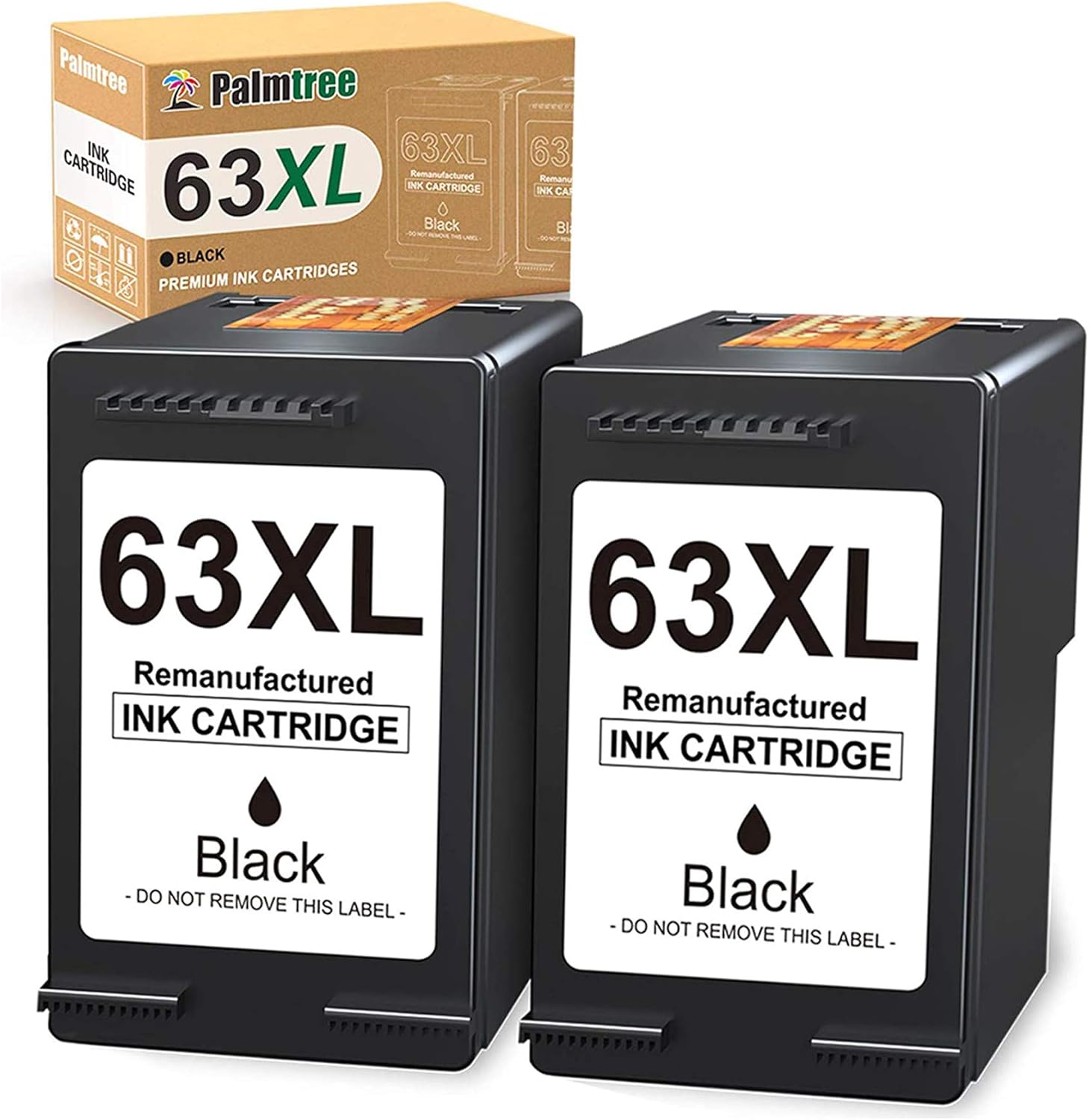 Palmtree Remanufactured Ink Cartridge Replacement for HP 63 XL 63XL for HP Envy 4520 4512 Officejet 3830 4650 5258 5255 4655 3833 Deskjet 1112 3631 Printer (2 Black) Pack of 2
