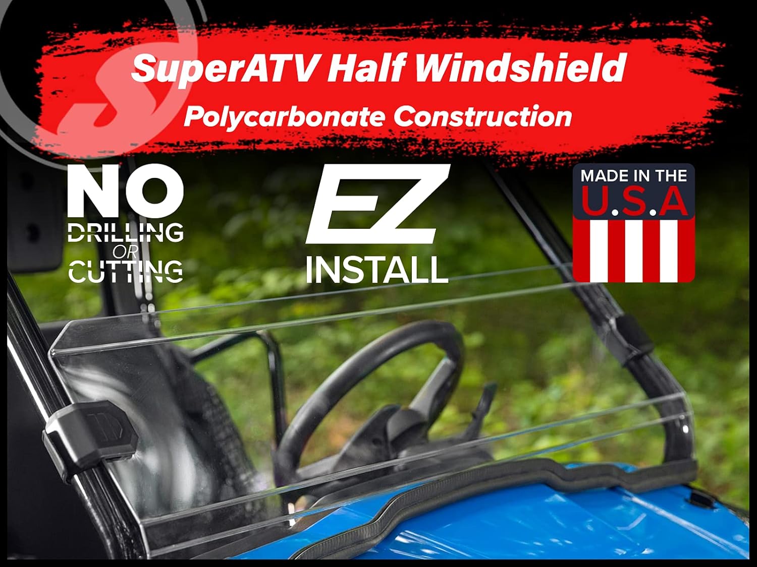 SuperATV Heavy-Duty Half Windshield for 2015+ Honda Pioneer 500 / 2021+ Honda Pioneer 520 | 1/4