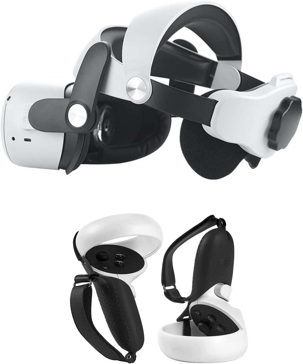 Oculus Quest 2 Halo Strap and Silicone Face Cover - Adjustable Replacement for Quest 2 Elite Strap - Relieved Face ​Pressure Comfortable Touch - Oculus Quest 2 VR Accessories Head Strap (White) Pack of 2