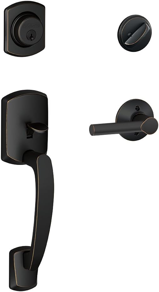 SCHLAGE Greenwich Single Cylinder Handleset and Broadway Lever, Matte Black (F60 GRW 622 BRW GRW)